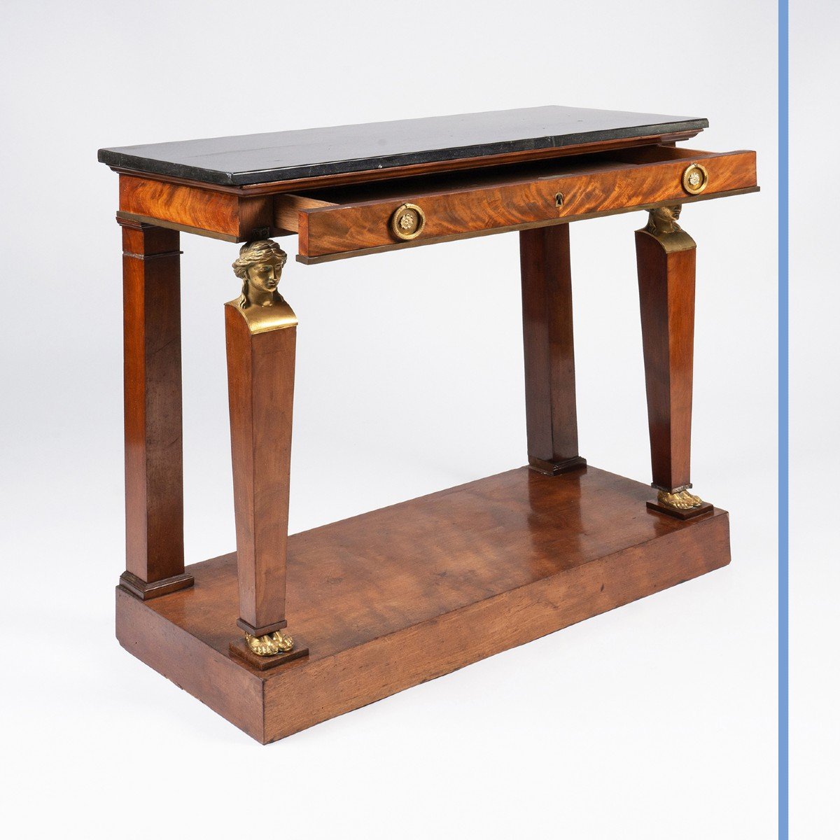 Console de style empire, de forme rectangulaire en acajou et placage d'acajou, XIXe-photo-3