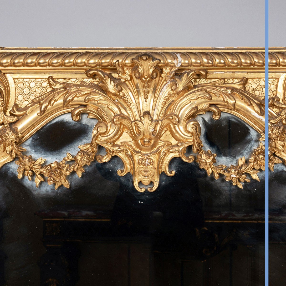 Important miroir trumeau en bois stuqué et doré de style Régence, XIXe-photo-2