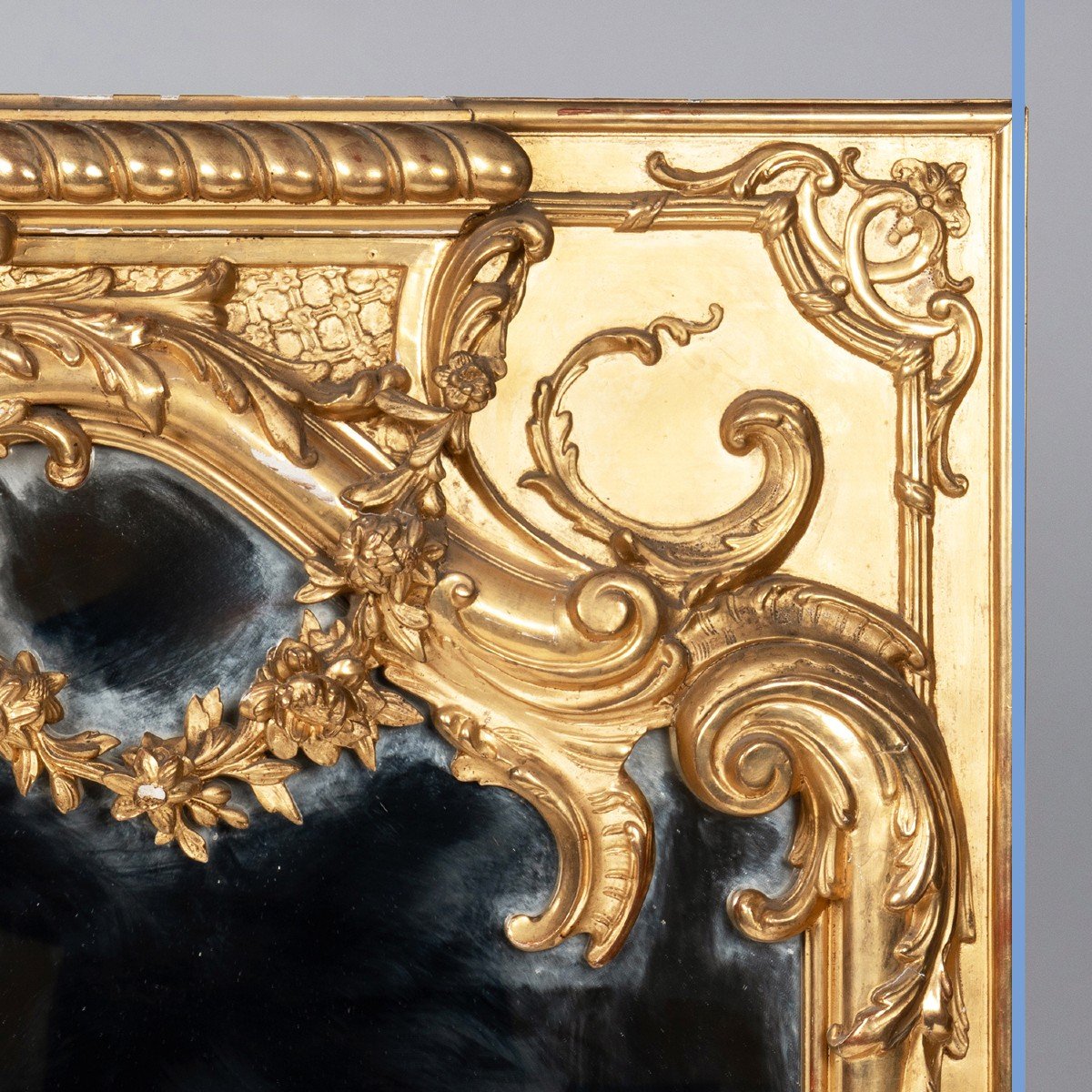 Important miroir trumeau en bois stuqué et doré de style Régence, XIXe-photo-3