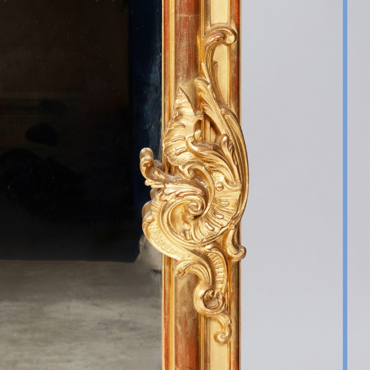 Important miroir trumeau en bois stuqué et doré de style Régence, XIXe-photo-4