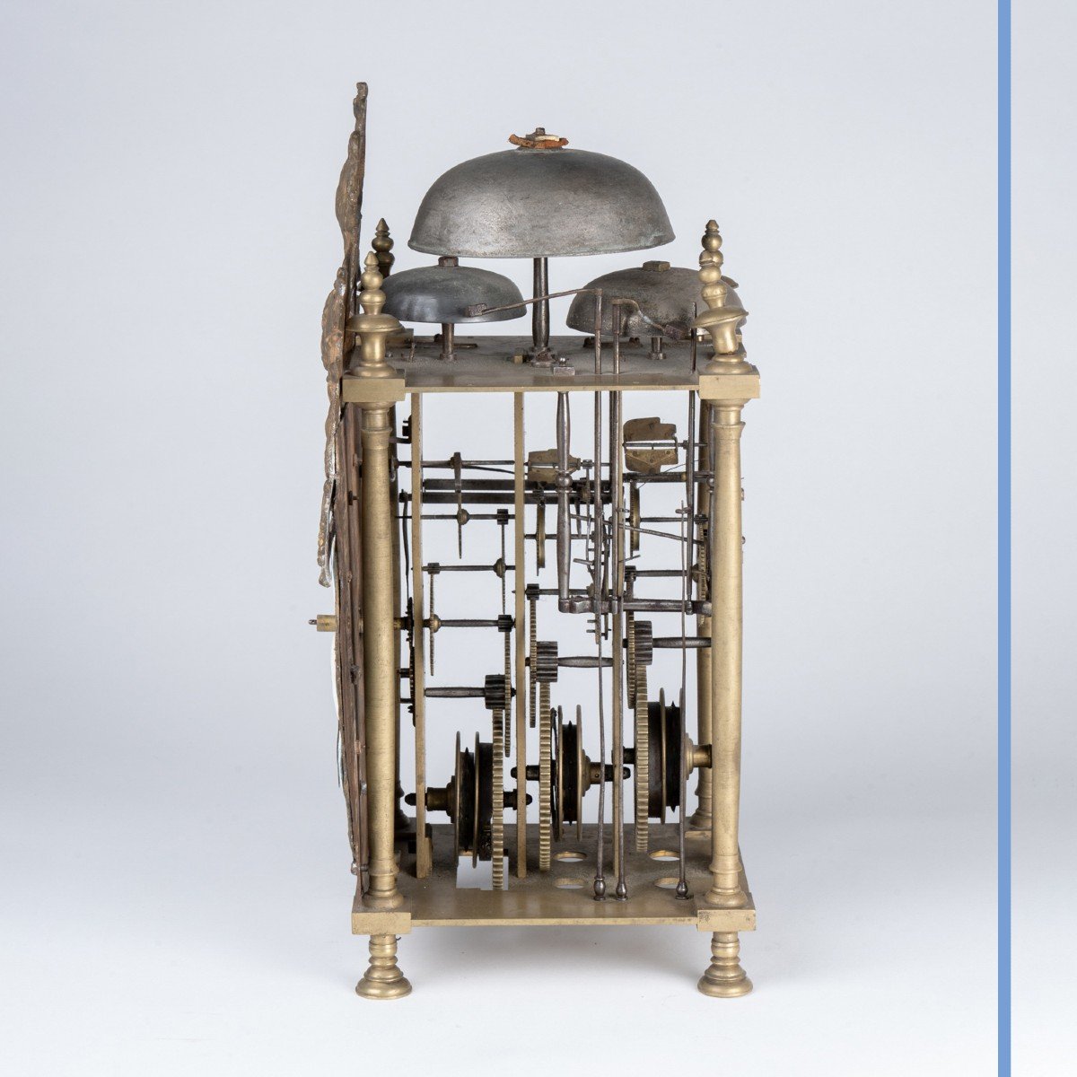 Mouvement  d'horloge en laiton et cartouches émaillées et socle en bois, XIXe-photo-4
