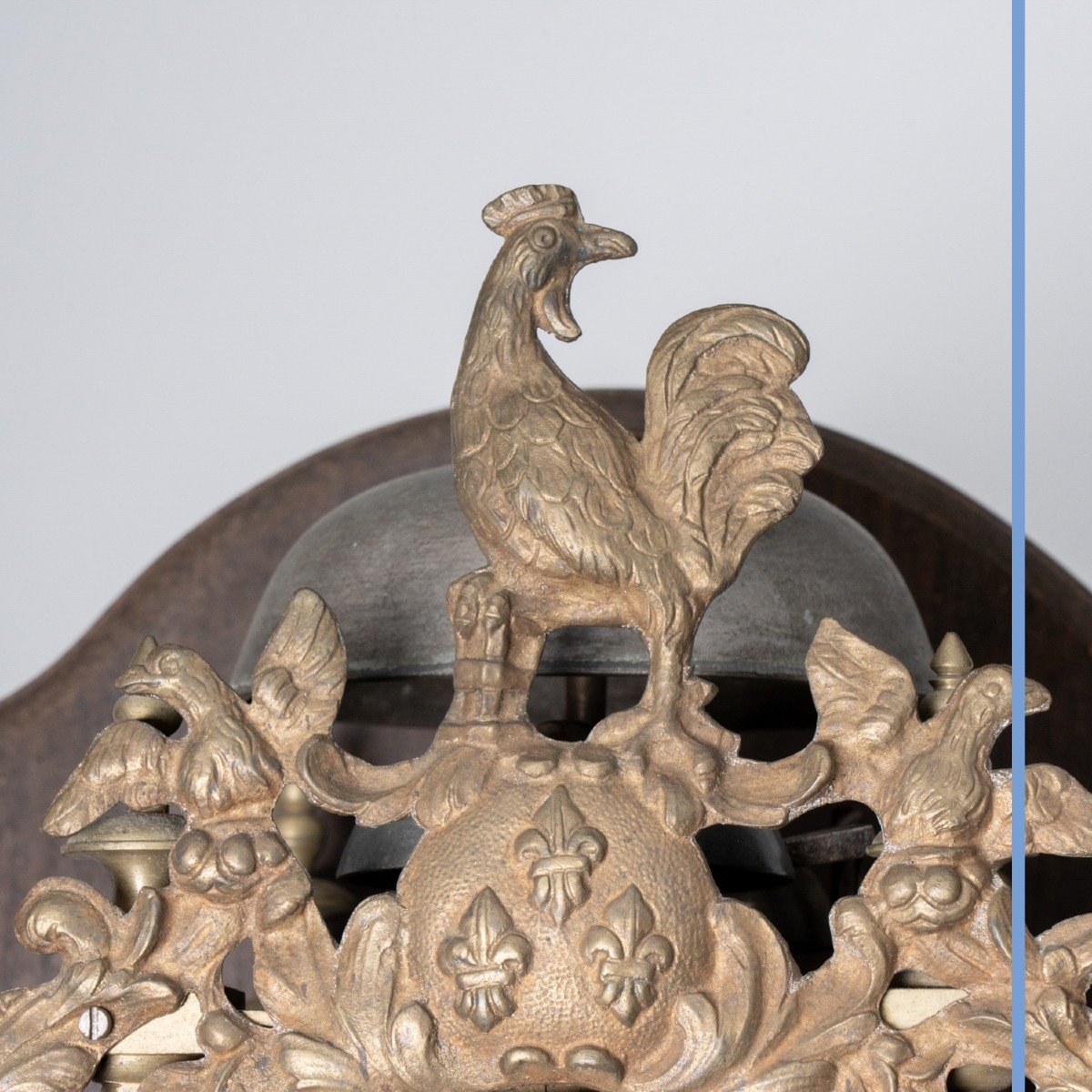 Mouvement  d'horloge en laiton et cartouches émaillées et socle en bois, XIXe-photo-3