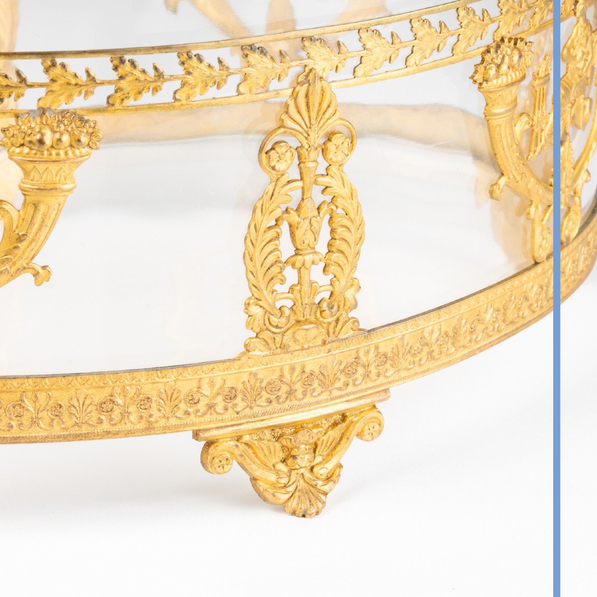 Grande coupe de centre de table ovale en verre, décor néoclassique de style Empire, XIXe-photo-3