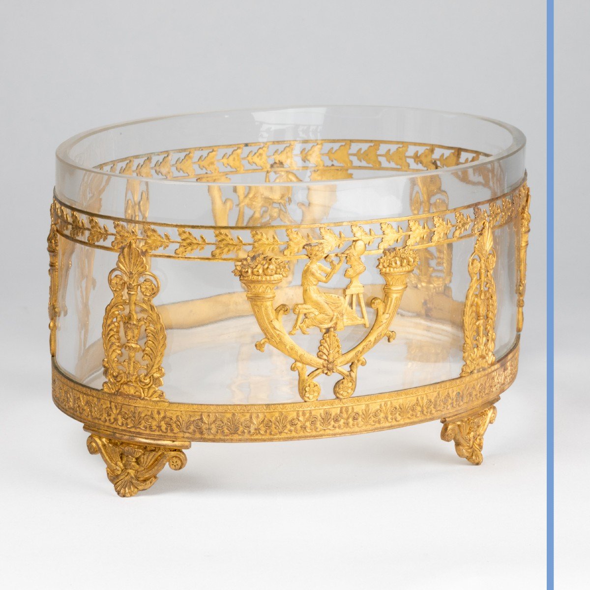 Grande coupe de centre de table ovale en verre, décor néoclassique de style Empire, XIXe-photo-4