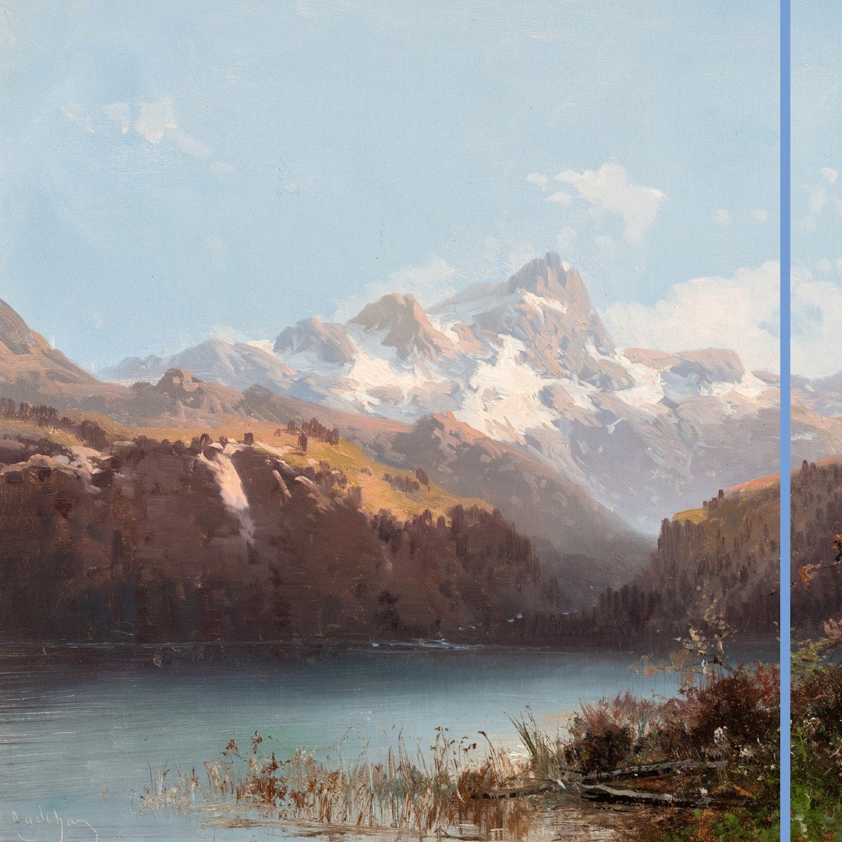 Paysage de montagne, huile sur toile, XIXe-photo-2