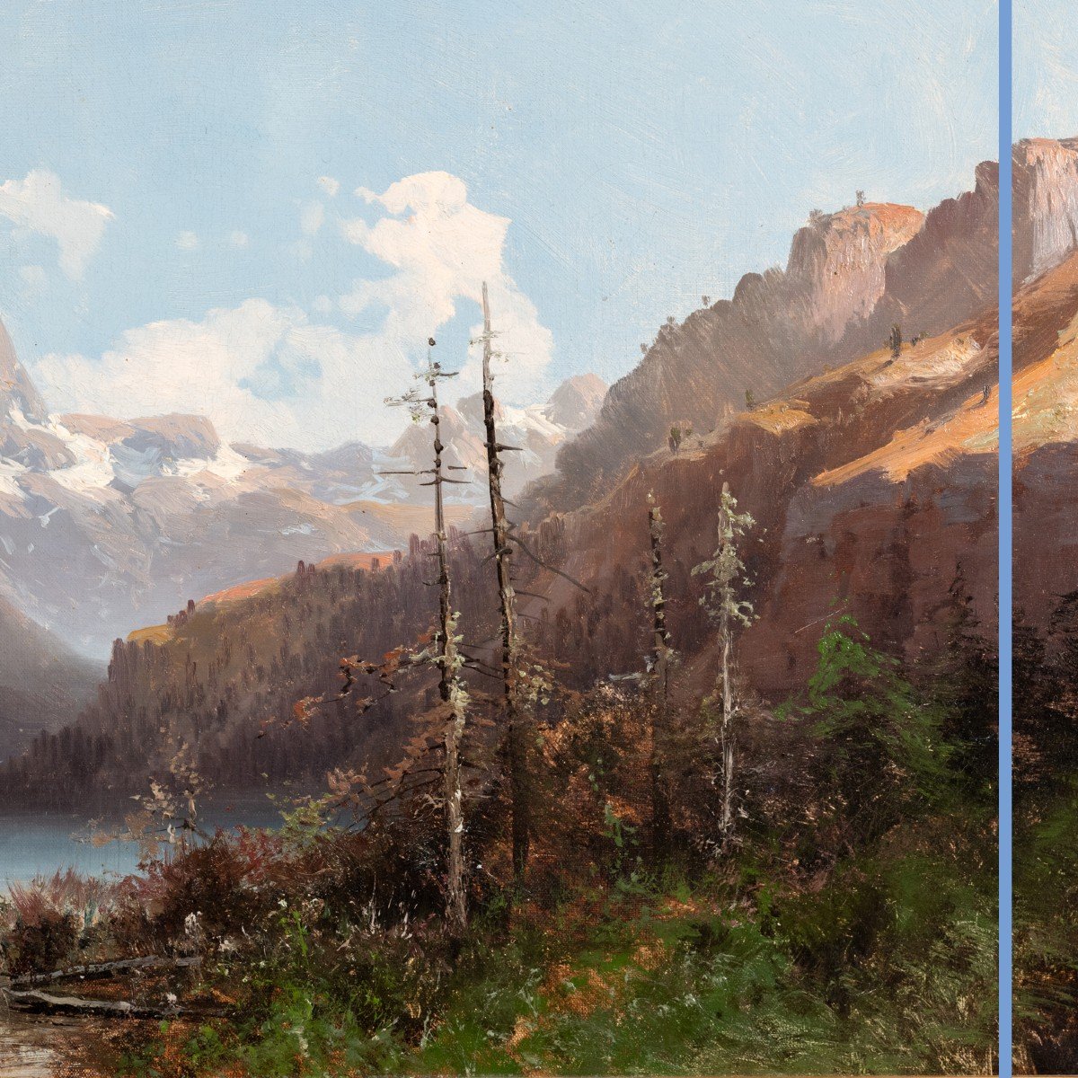 Paysage de montagne, huile sur toile, XIXe-photo-3