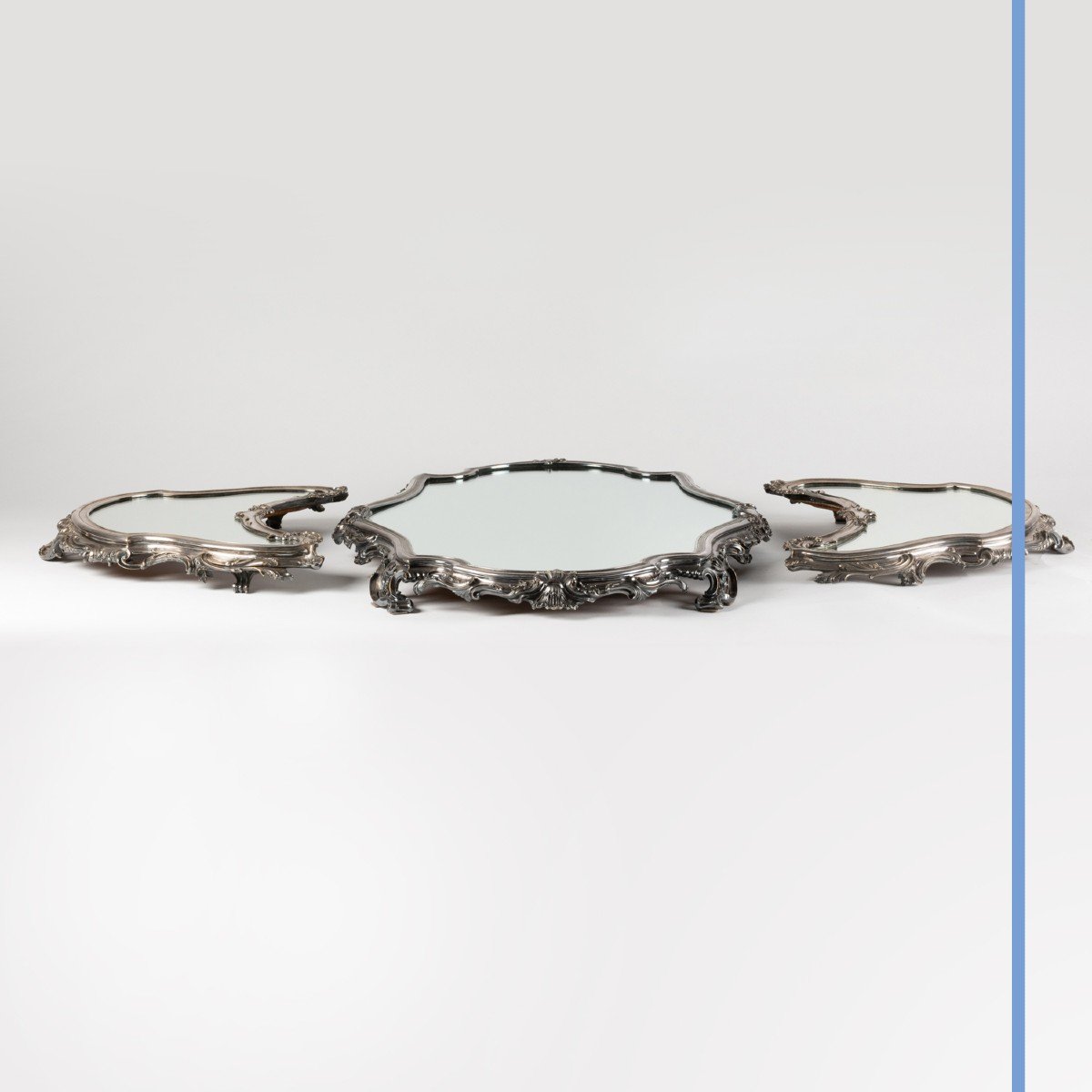 Center Piece Table In Three Parts In Silvered Bronze And Mirror Background, XIXth-photo-5
