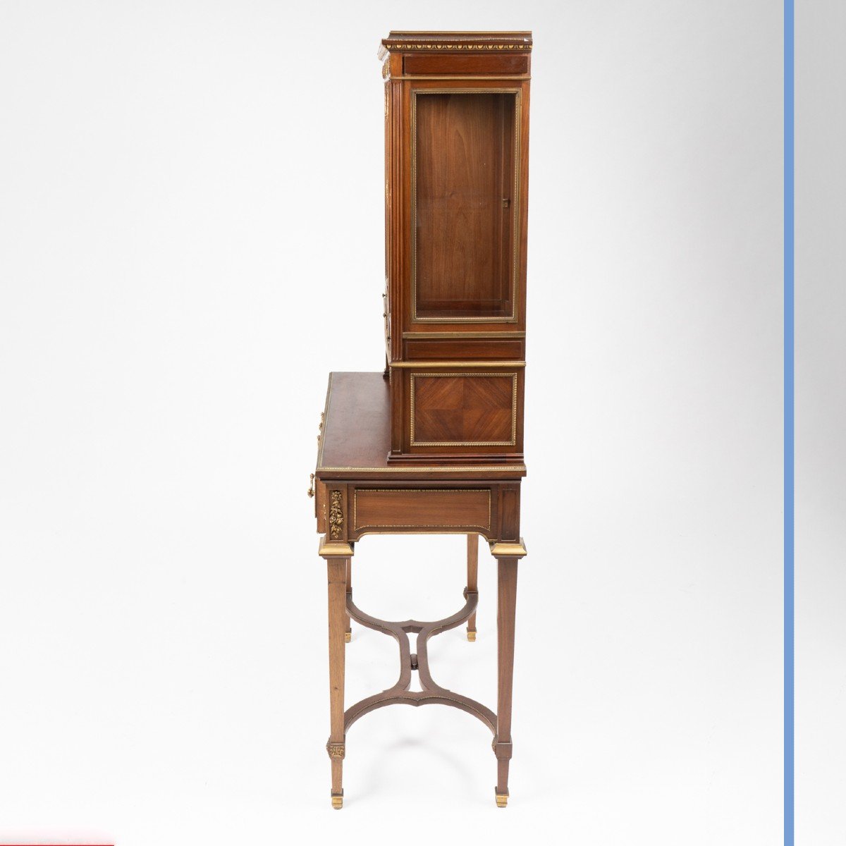 Bonheur du jour de style louis XVI en bois teint&eacute; orn&eacute; de bronze dor&eacute;, XIXe-photo-2
