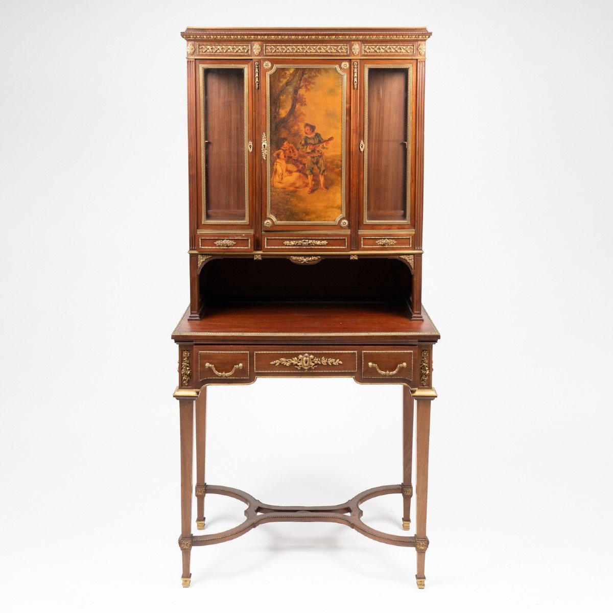 Bonheur du jour de style louis XVI en bois teint&eacute; orn&eacute; de bronze dor&eacute;, XIXe