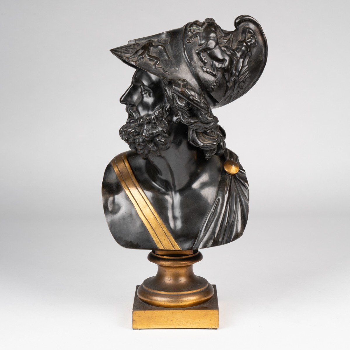 Sauvage (XIXe), buste de Pericles en bronze &agrave; patine noire et dor&eacute;, XIXe