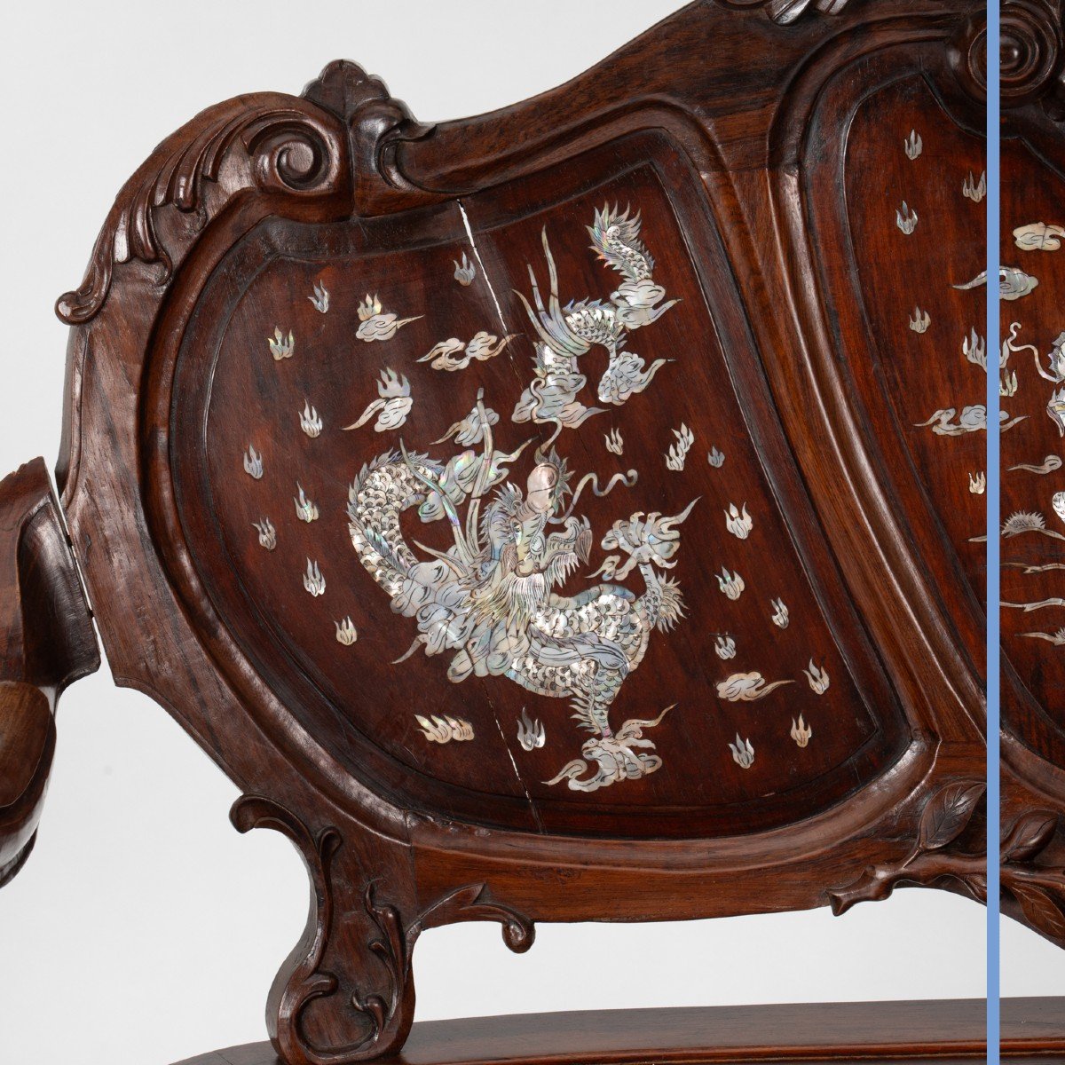 Indochinese Living Room Furniture In Exotic Wood Inlaid With Mother-of-pearl, 1900-photo-3