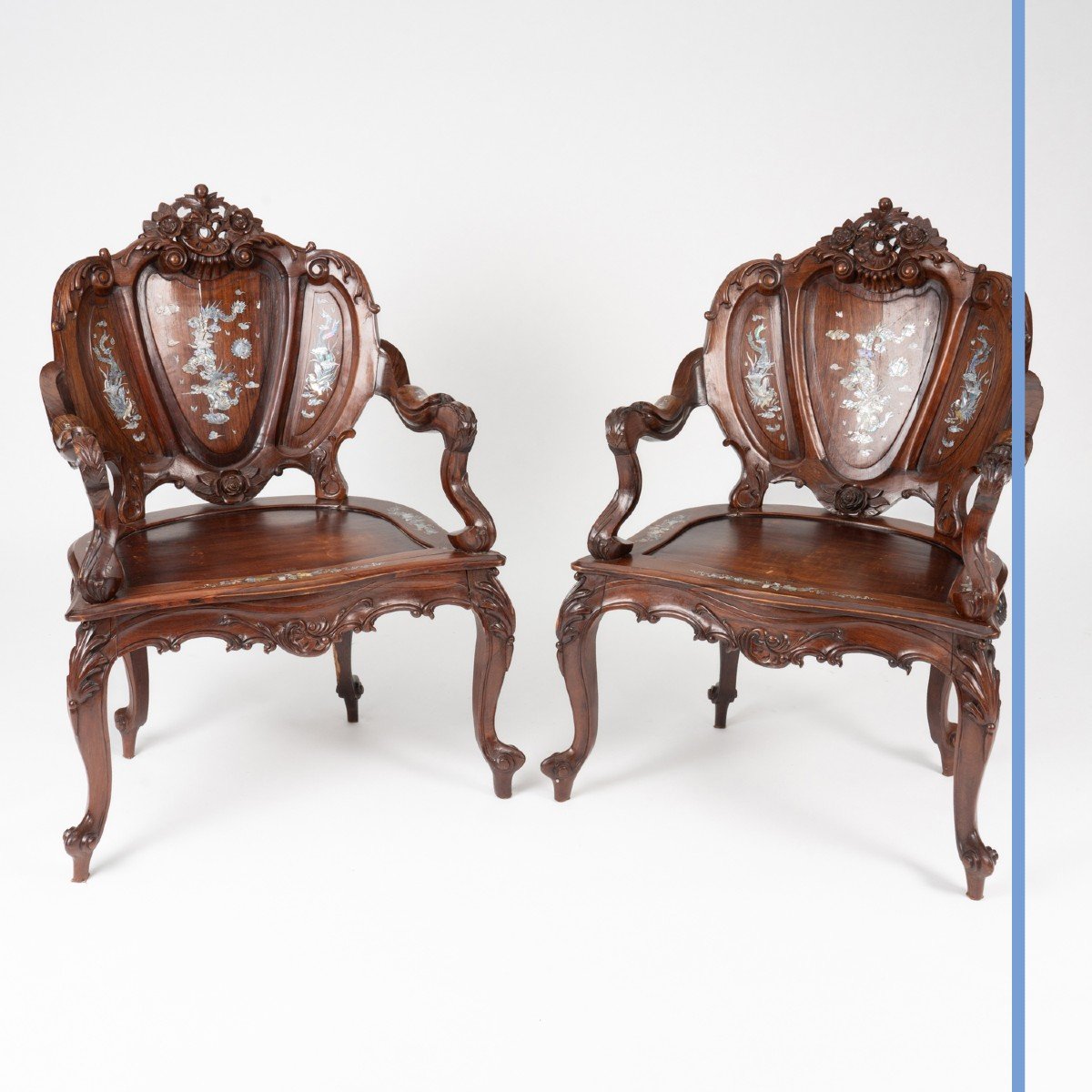 Indochinese Living Room Furniture In Exotic Wood Inlaid With Mother-of-pearl, 1900-photo-5