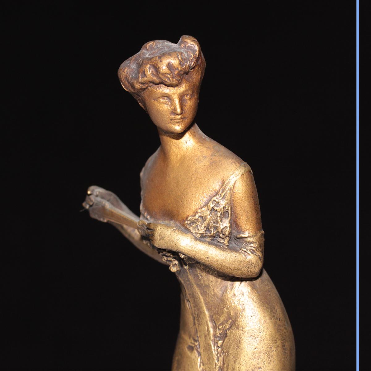 Sculpture "Élégante " en bronze, Art Nouveau, XXe-photo-4