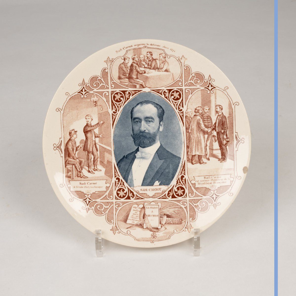 Fa&iuml;ence de Sarreguemines, s&eacute;rie de 16 assiettes &agrave; l&#039;effigie d&#039;hommes c&eacute;l&egrave;bres, XIXe -photo-4