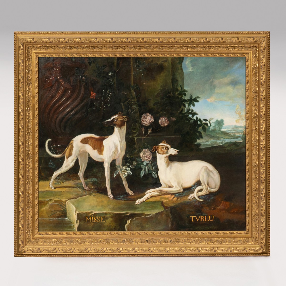 After Jean-baptiste Oudry (1686-1755), The Greyhounds Of Louis XV "misse And Turlu", Oil, 20th
