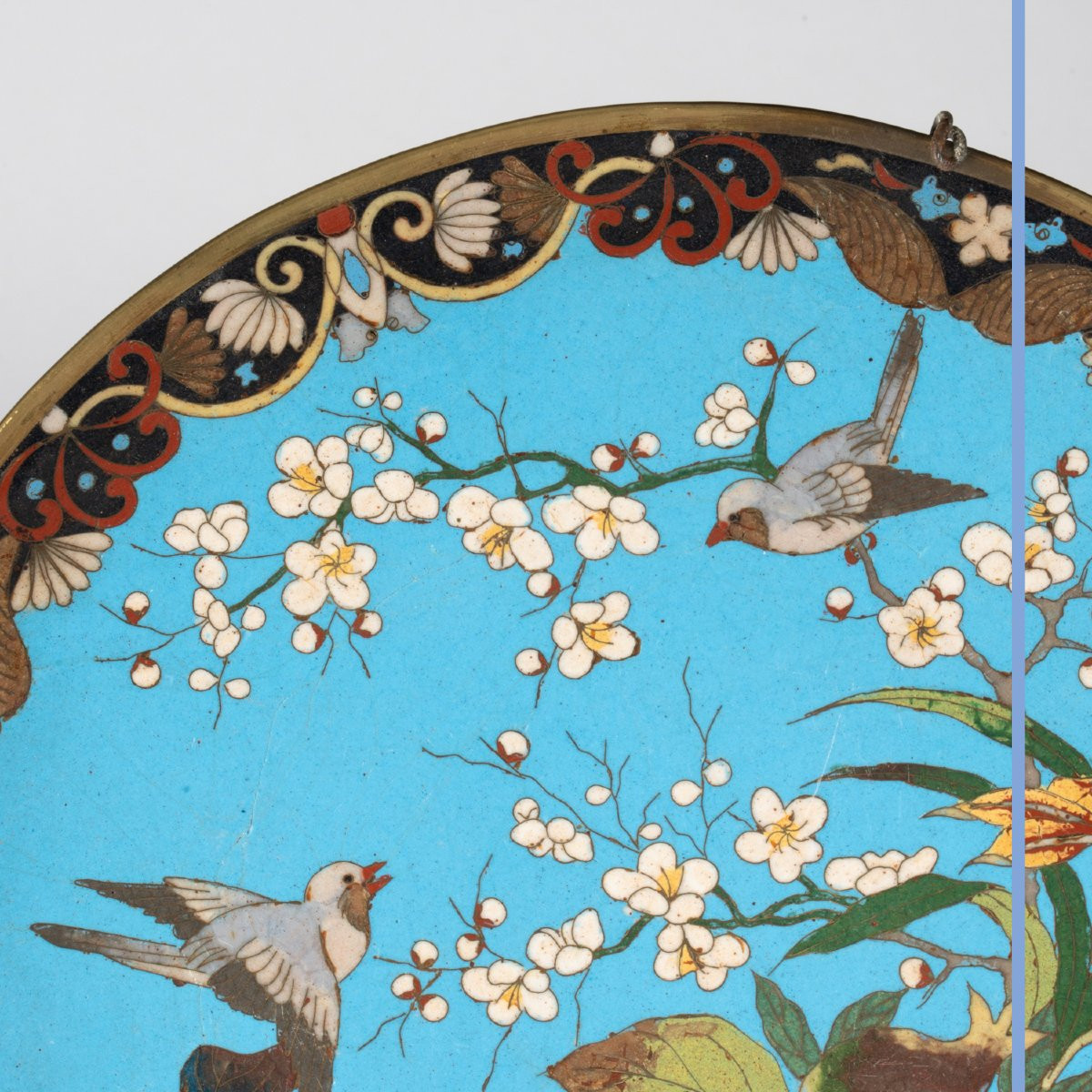 Cloisonné Enamel Plate "fruit Basket", 19th Century-photo-2