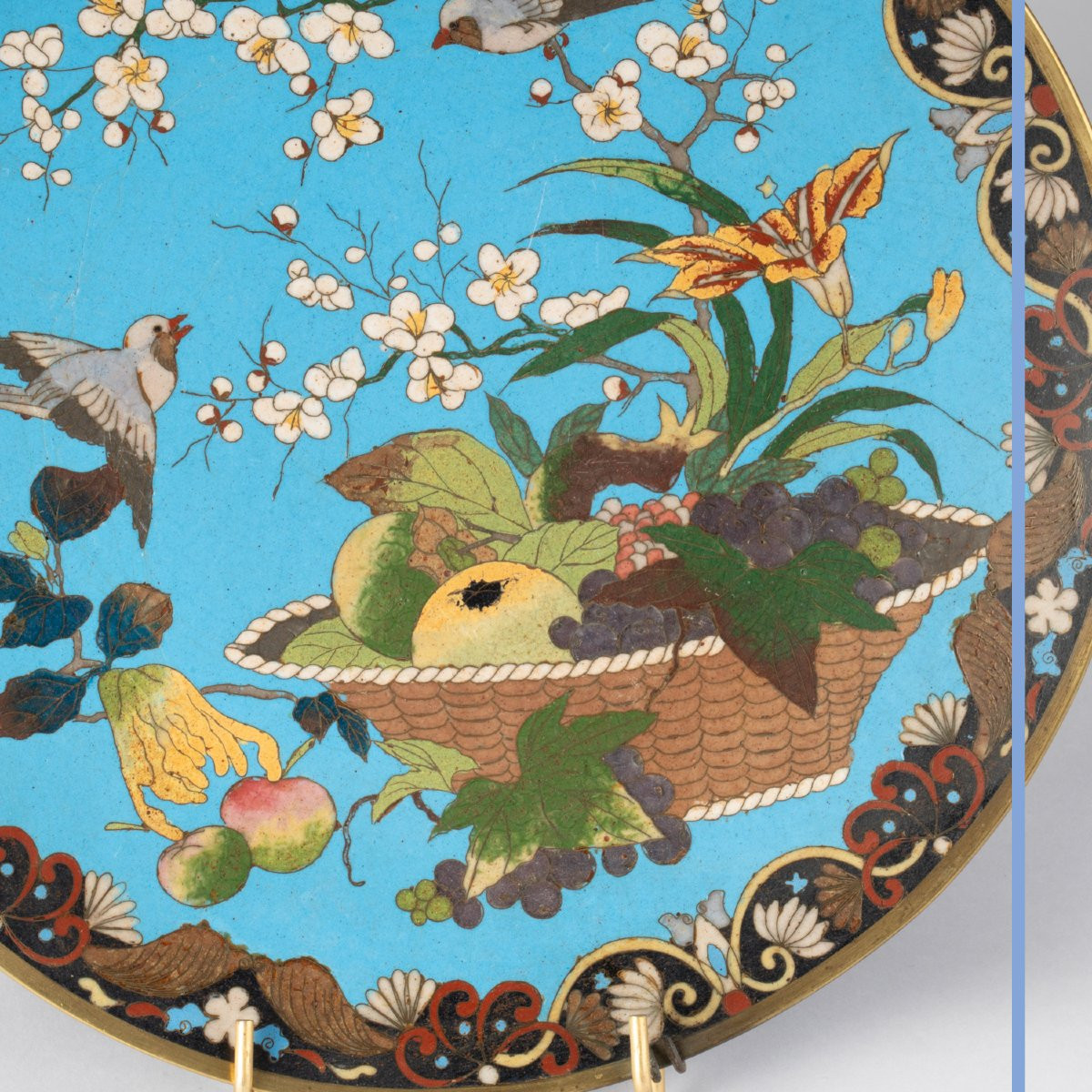 Cloisonné Enamel Plate "fruit Basket", 19th Century-photo-3