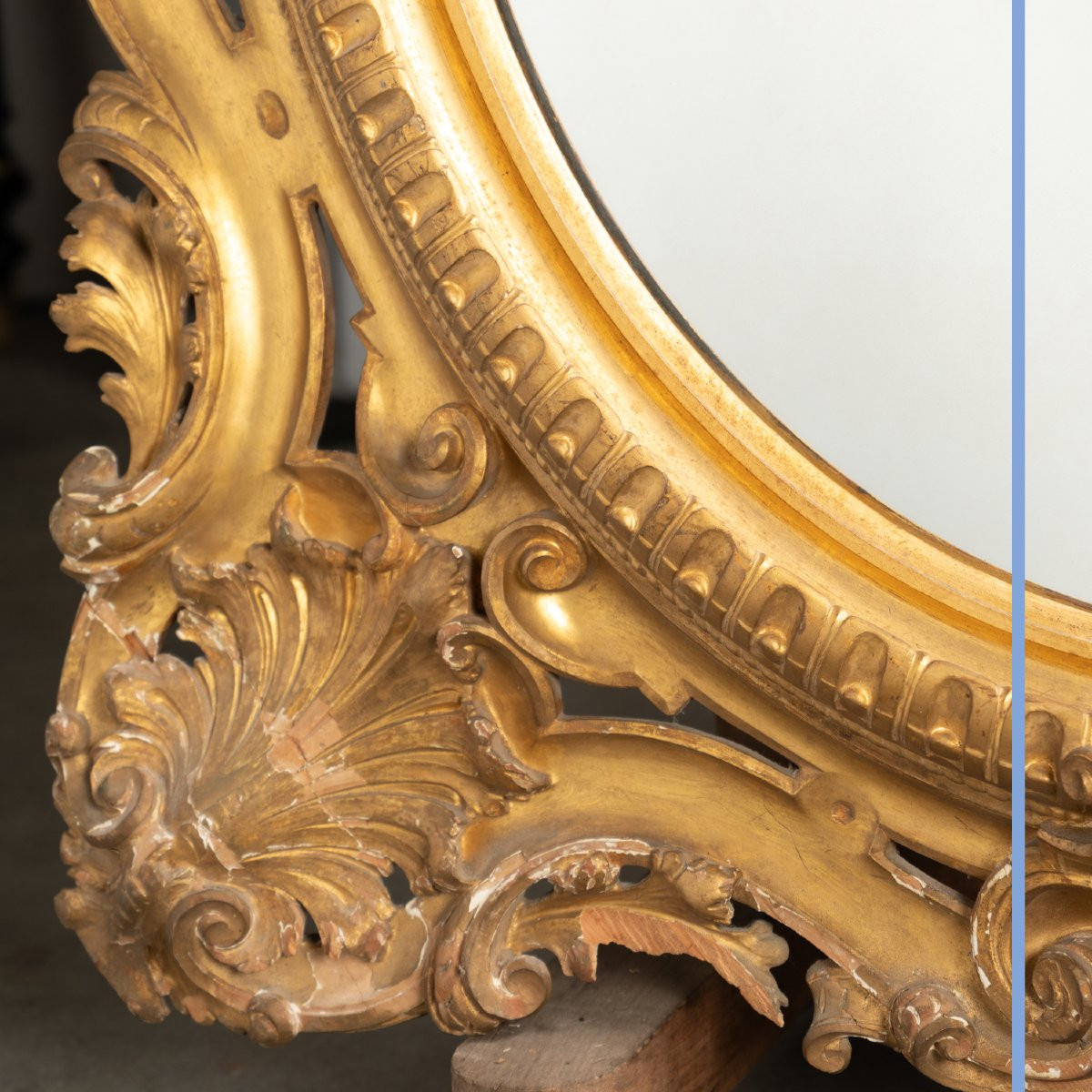 Miroir de style Louis XV en bois sculpté et doré, XIXe-photo-4