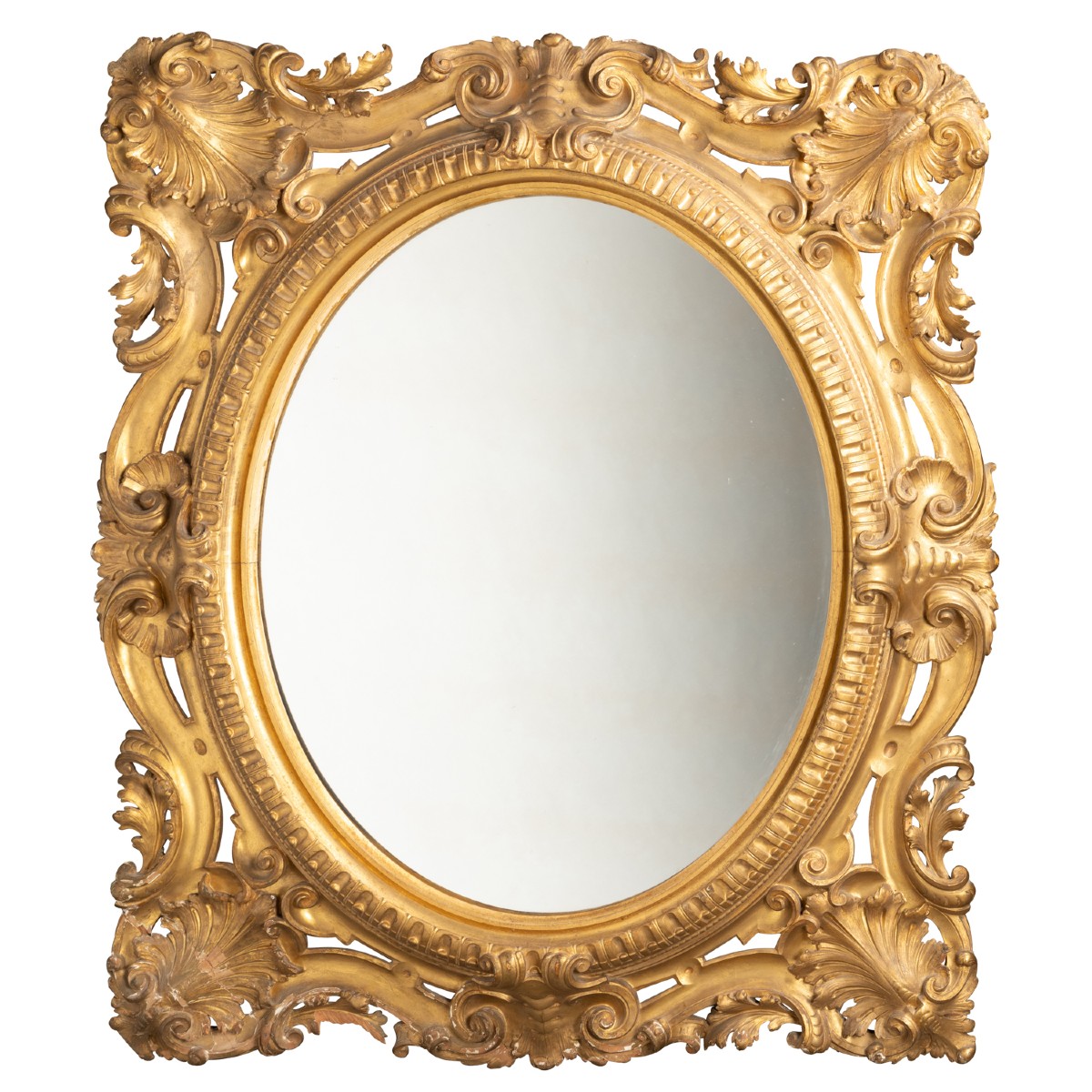 Miroir de style Louis XV en bois sculpté et doré, XIXe