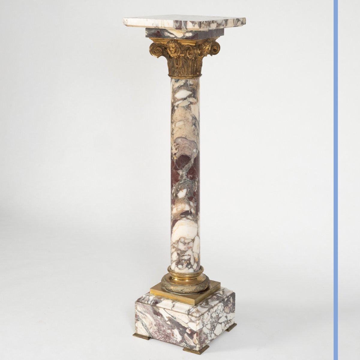 Purple Breccia Marble And Gilded Bronze Column, 19th-photo-2