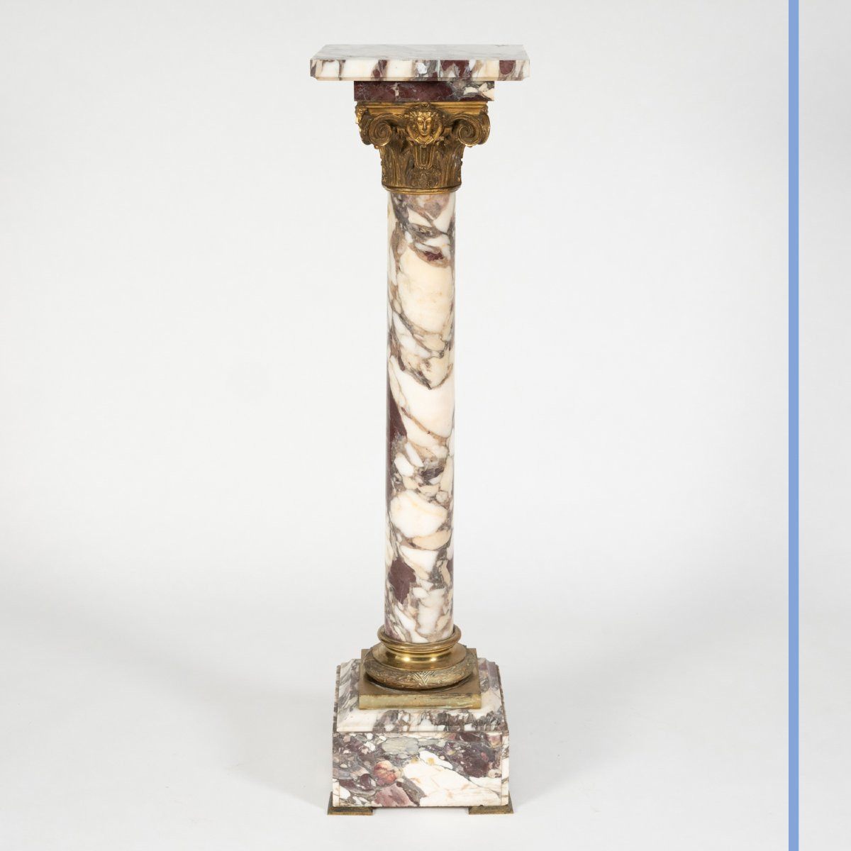Purple Breccia Marble And Gilded Bronze Column, 19th-photo-3