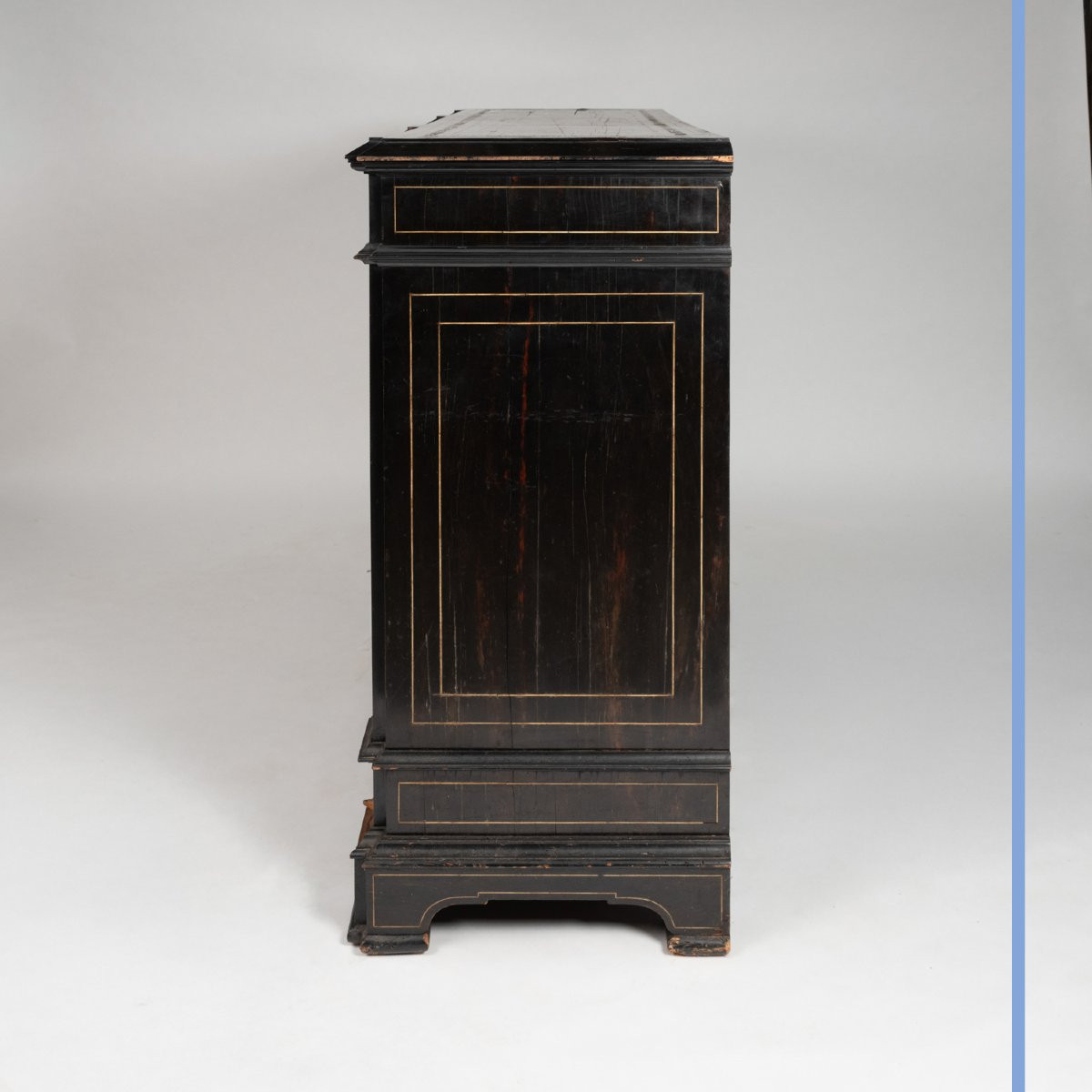 Italian Cabinet At Support Height In Blackened Wood And Inlay, 19th-photo-4