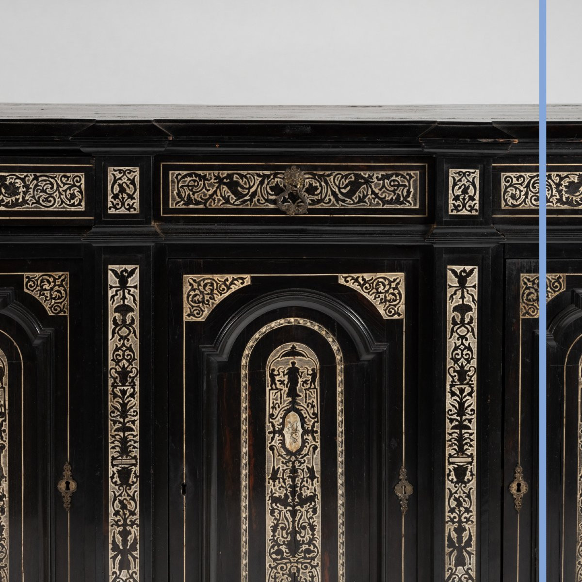 Italian Cabinet At Support Height In Blackened Wood And Inlay, 19th-photo-5