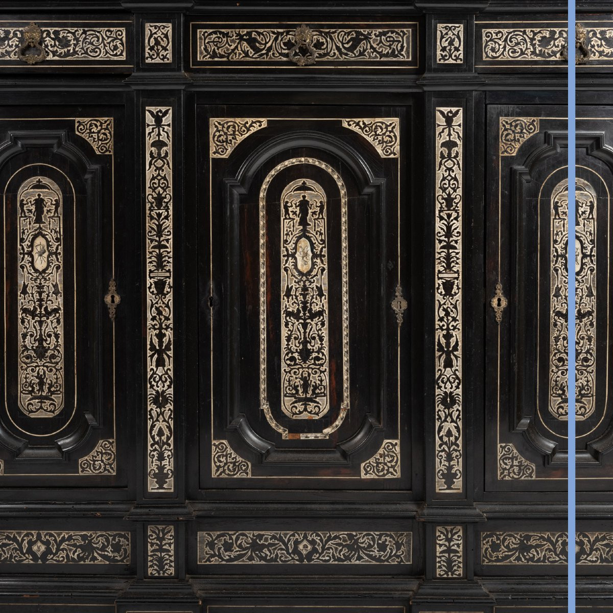 Italian Cabinet At Support Height In Blackened Wood And Inlay, 19th-photo-6