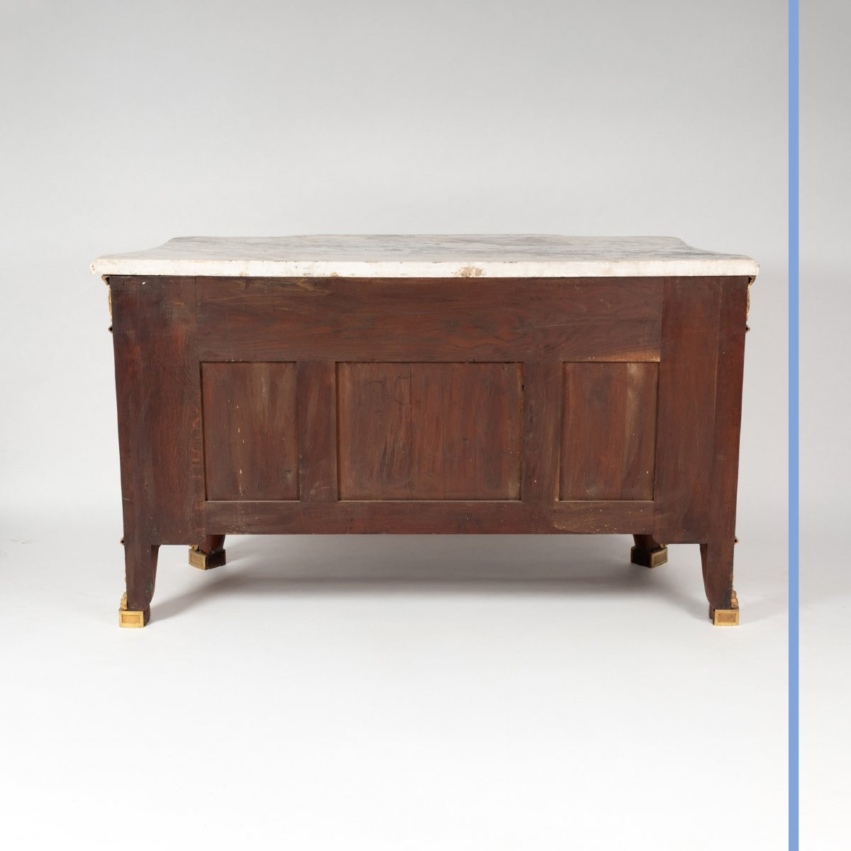Commode en marqueterie de bois précieux, bronze doré et marbre Campan, XIXe-photo-1