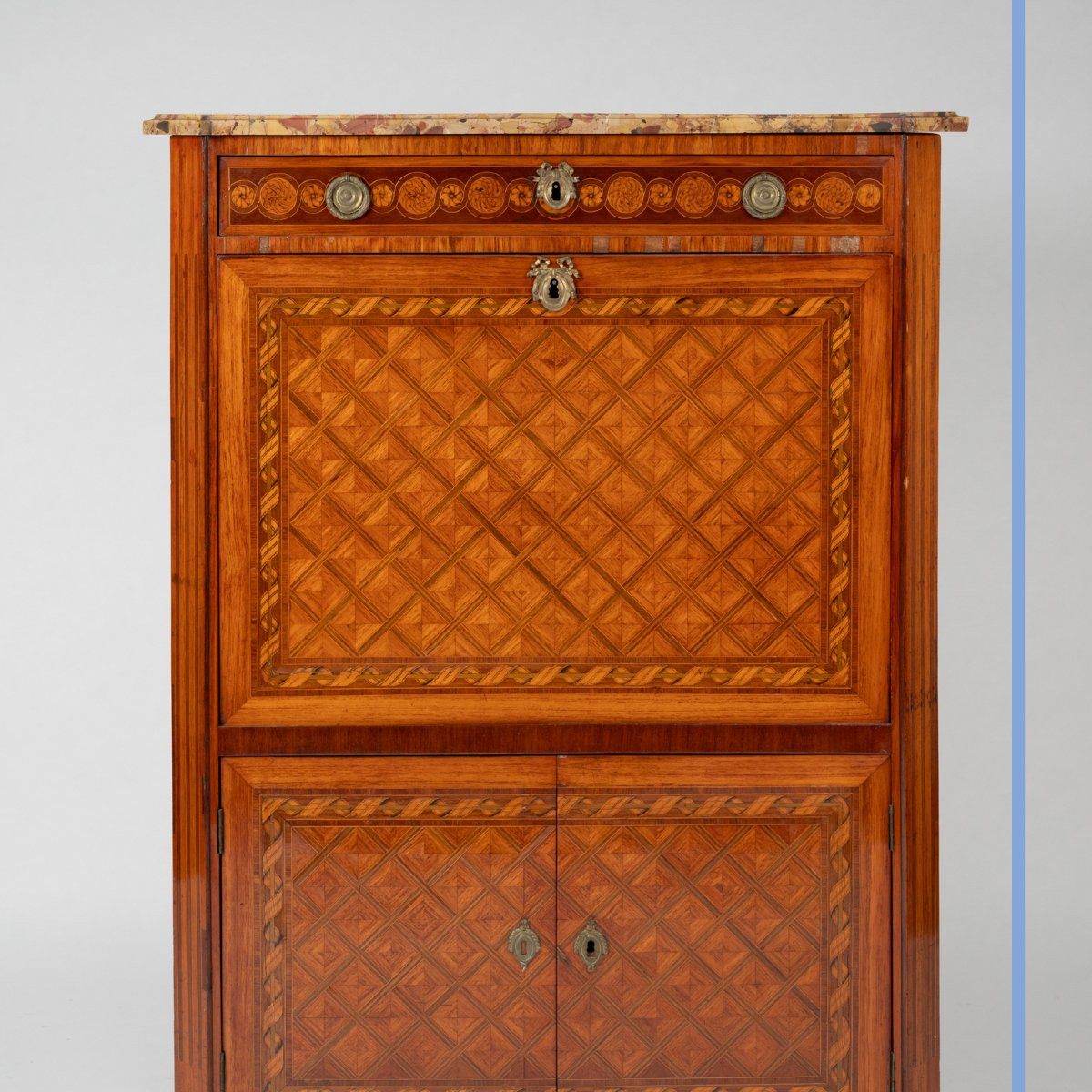 Secrétaire en marqueterie à décor géométrique, XIXe-photo-3