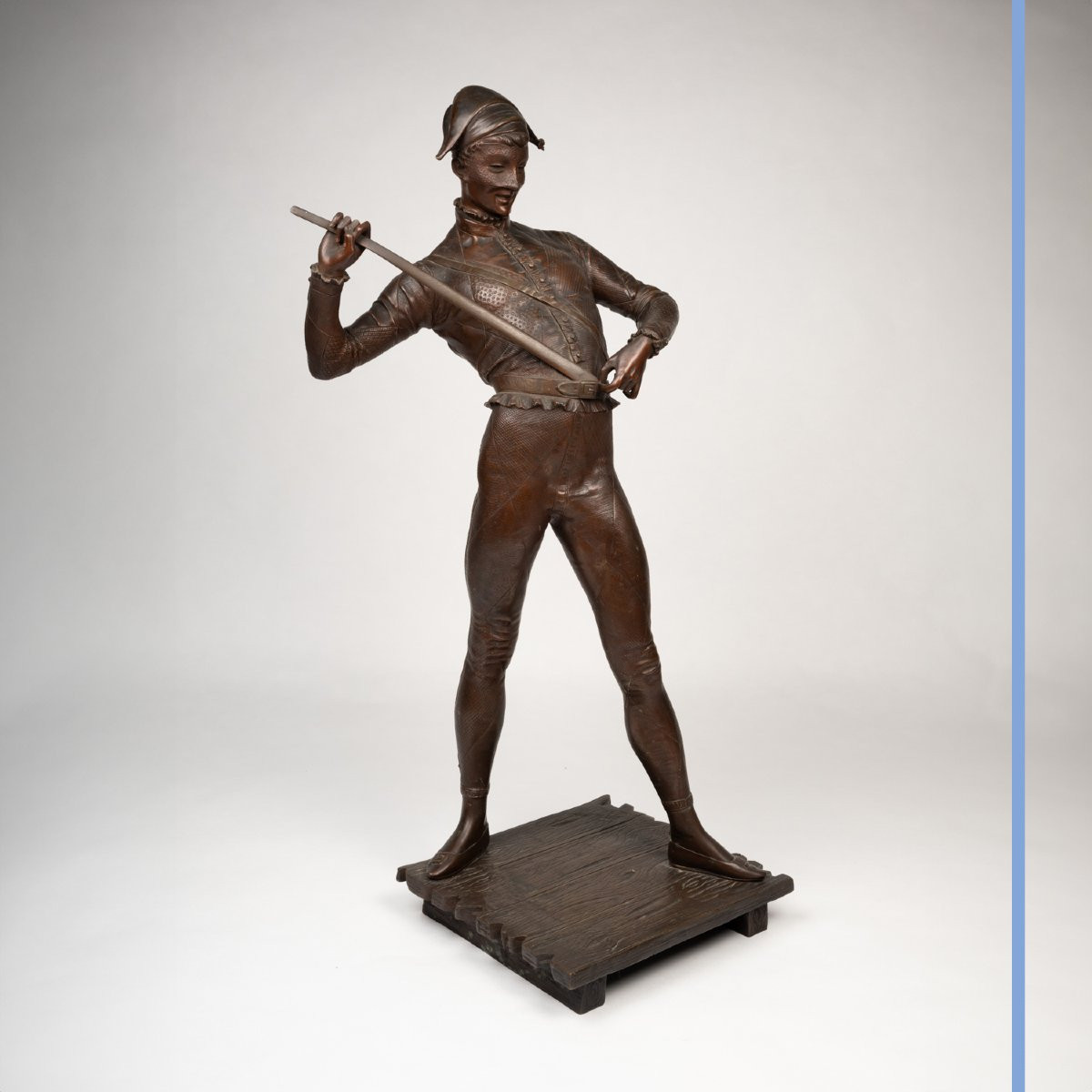 Paul Dubois (1829-1905), "the Harlequin", Bronze With Brown Patina, XIXth-photo-2