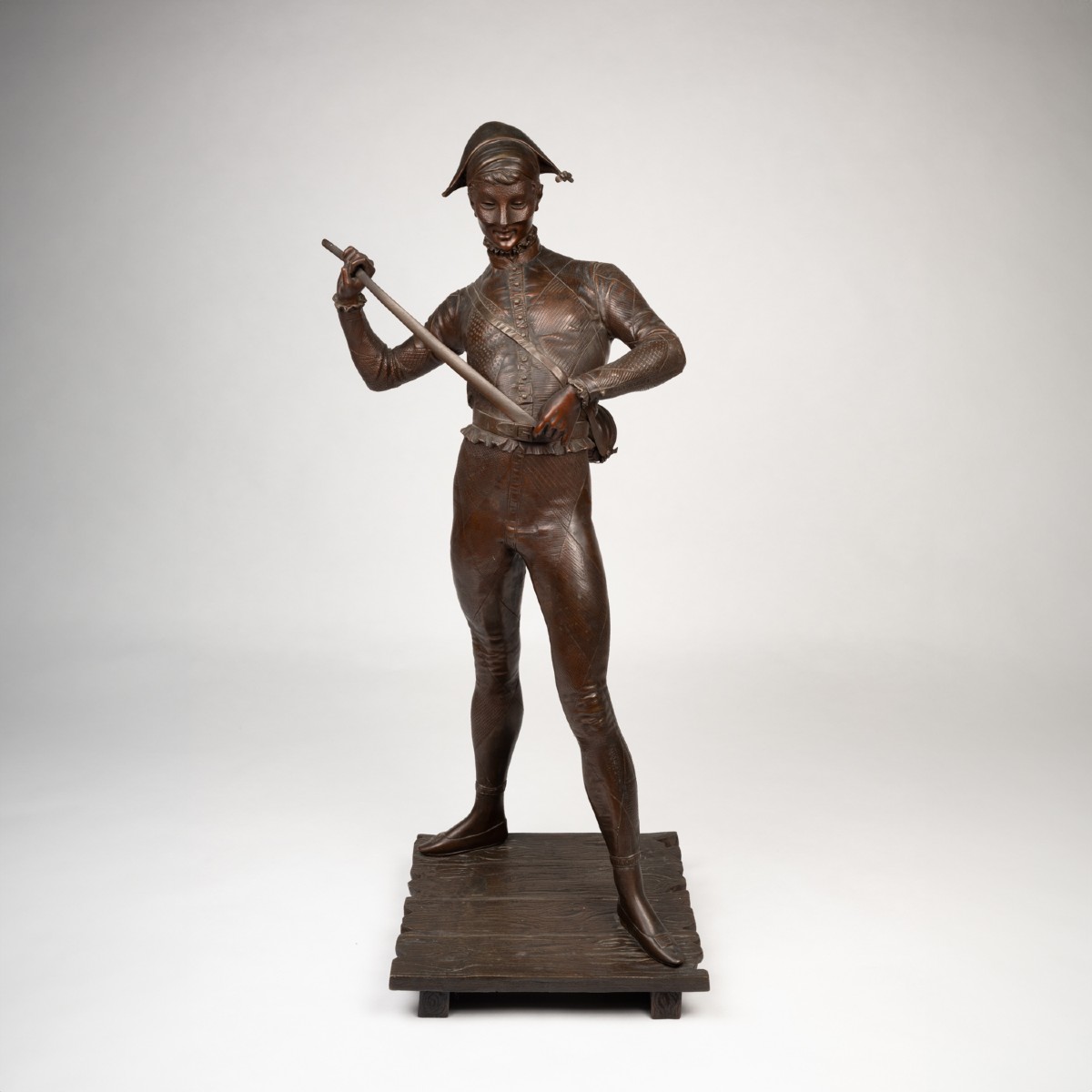 Paul Dubois (1829-1905), "the Harlequin", Bronze With Brown Patina, XIXth