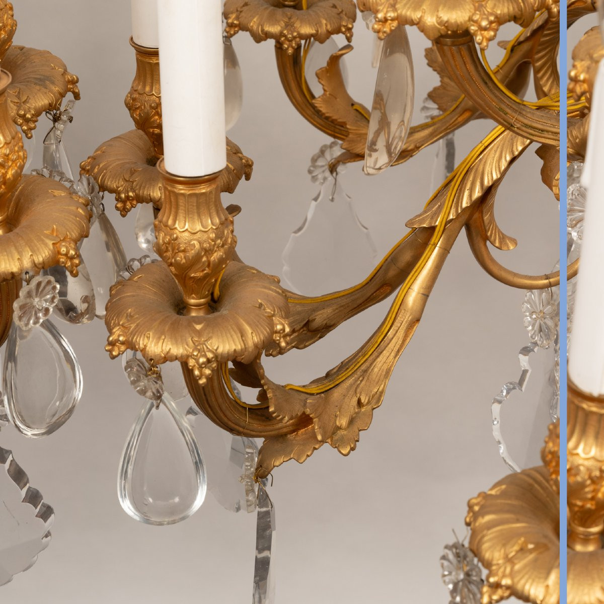 Pair Of Gilt Bronze Chandeliers With Putti, XXth-photo-6