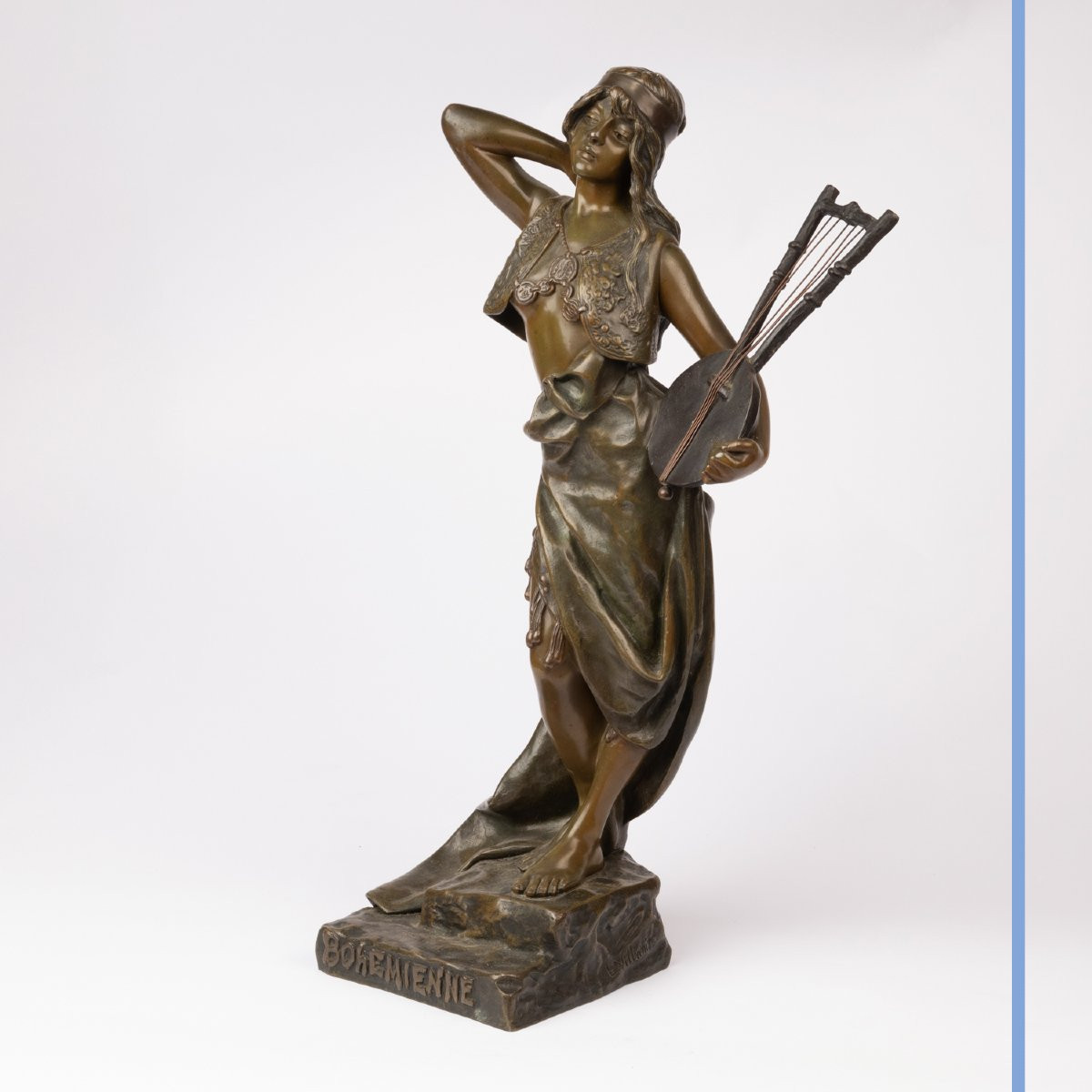 Emmanuel Villanis (1858-1914),  Bohémienne , bronze à patine brune et médaille,  XIXe-photo-4