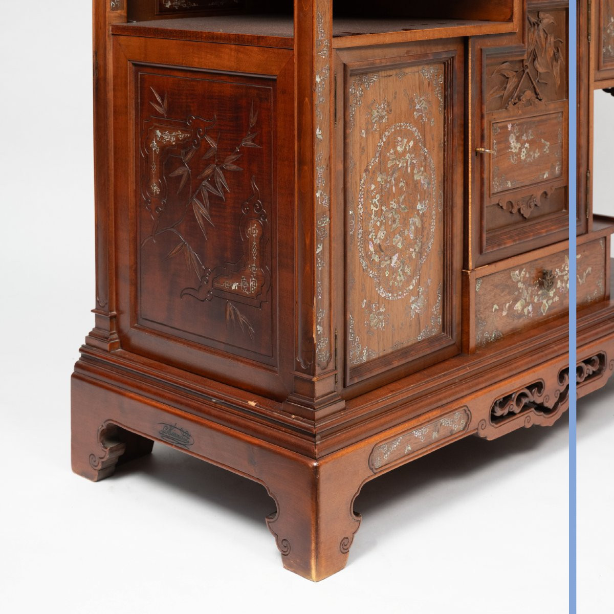 Gabriel Viardot (1830 - 1906), cabinet en bois exotique et nacre, XIXe-photo-8