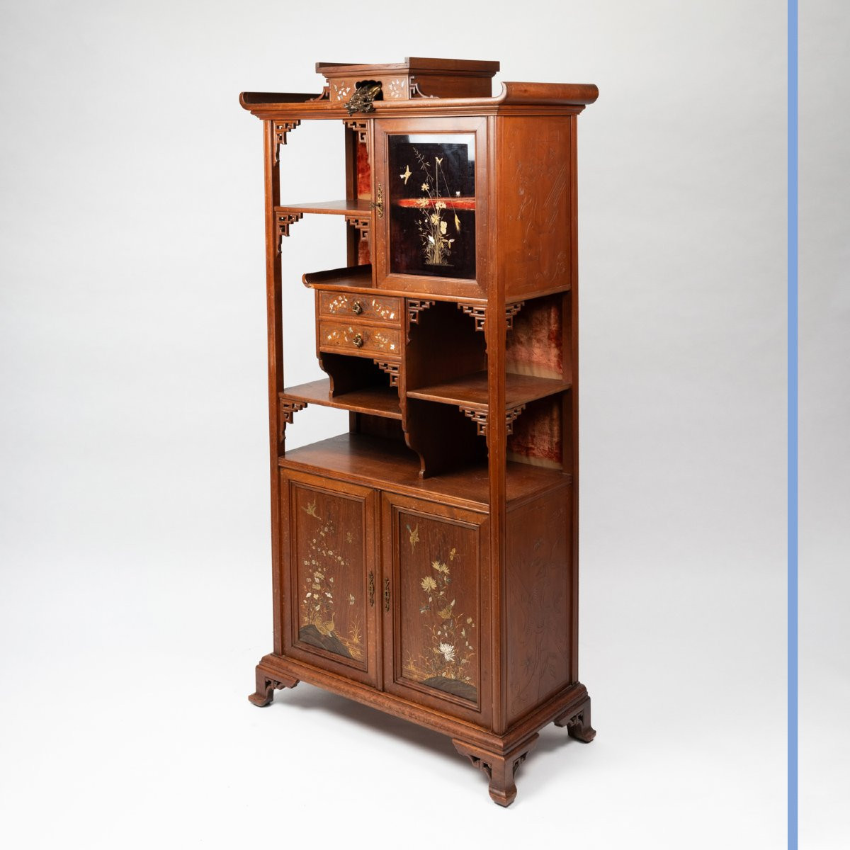 In The Style Of Gabriel Viardot (1830-1906), Cabinet In Exotic Wood And Mother-of-pearl, 19th-photo-2