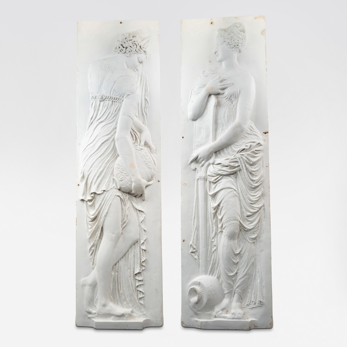 After Jean Goujon (1510-1567), The Nymphs, Two Plaster Bas-reliefs, 20th