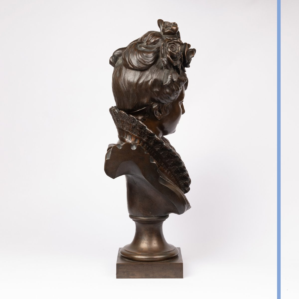 Albert Rollé (1816-?), grand buste d'élégante, bronze, XIXe-photo-3