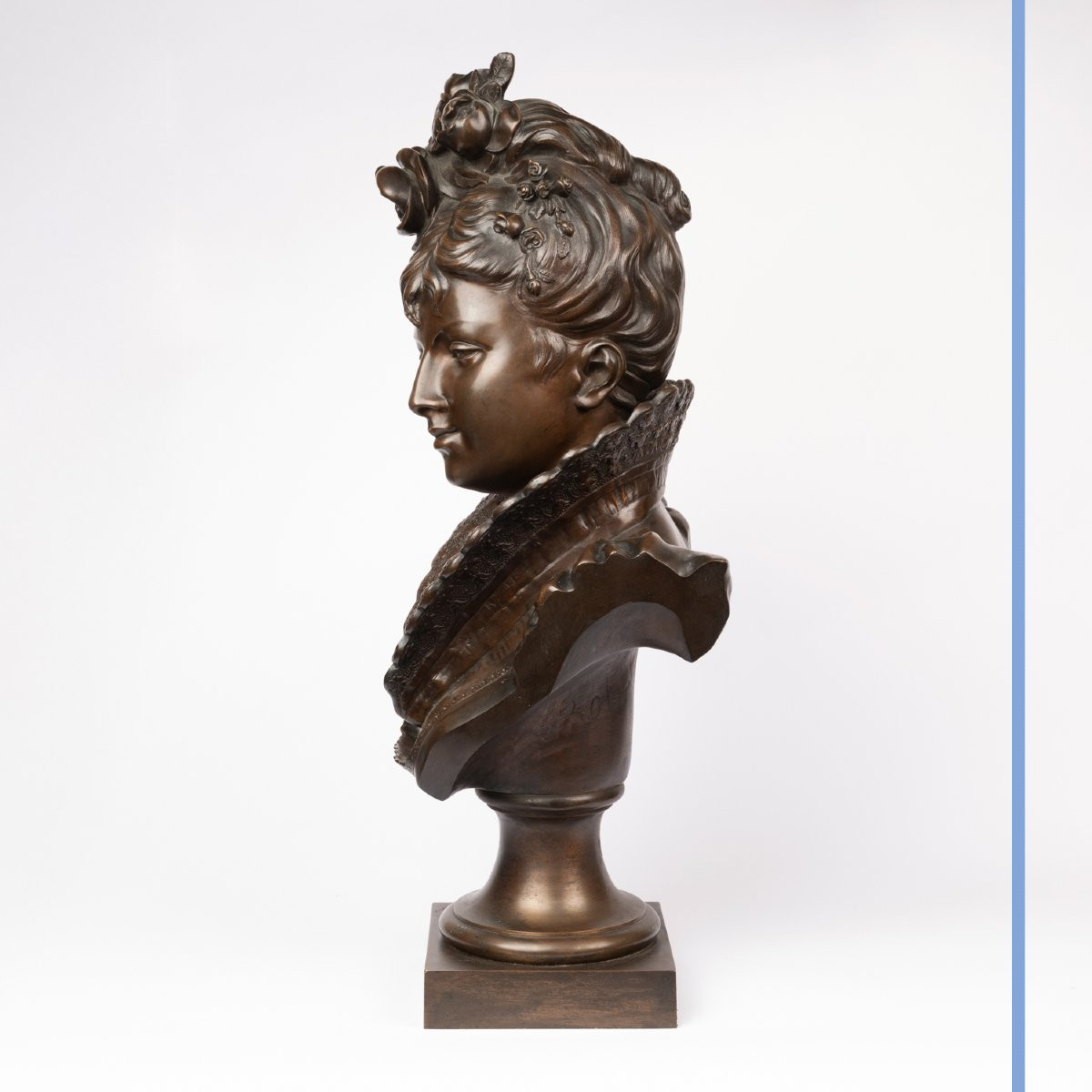 Albert Rollé (1816-?), grand buste d'élégante, bronze, XIXe-photo-3