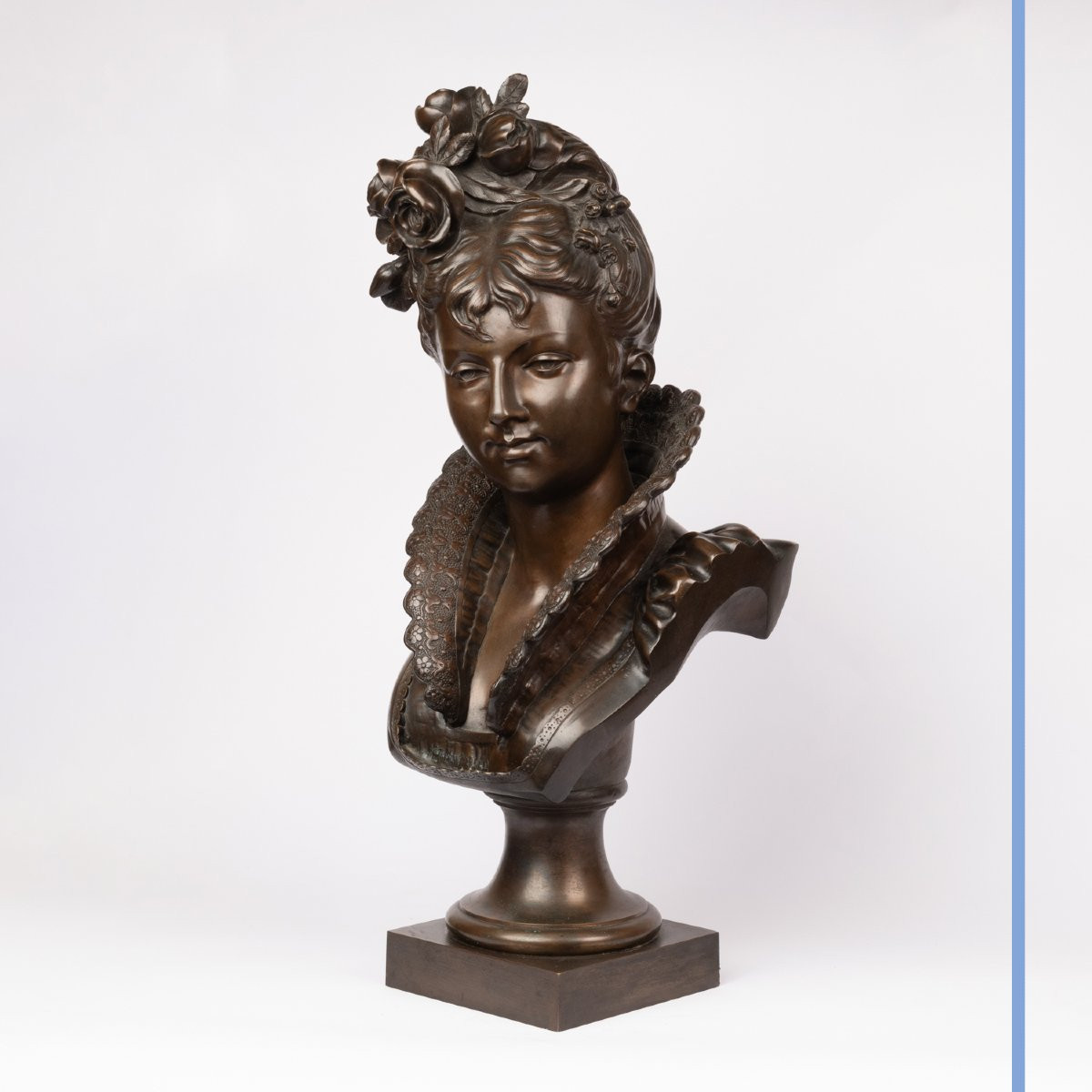 Albert Rollé (1816-?), grand buste d'élégante, bronze, XIXe-photo-4