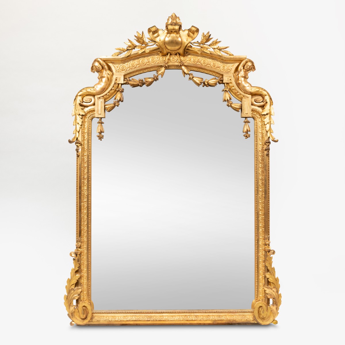 In The Style Of The 18th Century, Wooden Mirror And Gilded Stucco, 19th