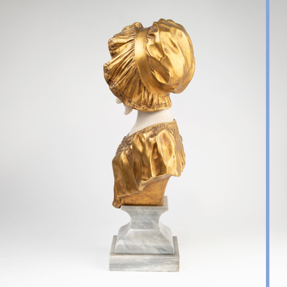 Affortunato Gory (1895-1925), Portrait Of A Young Woman With A Bonnet, Marble And Bronze, 20th-photo-1