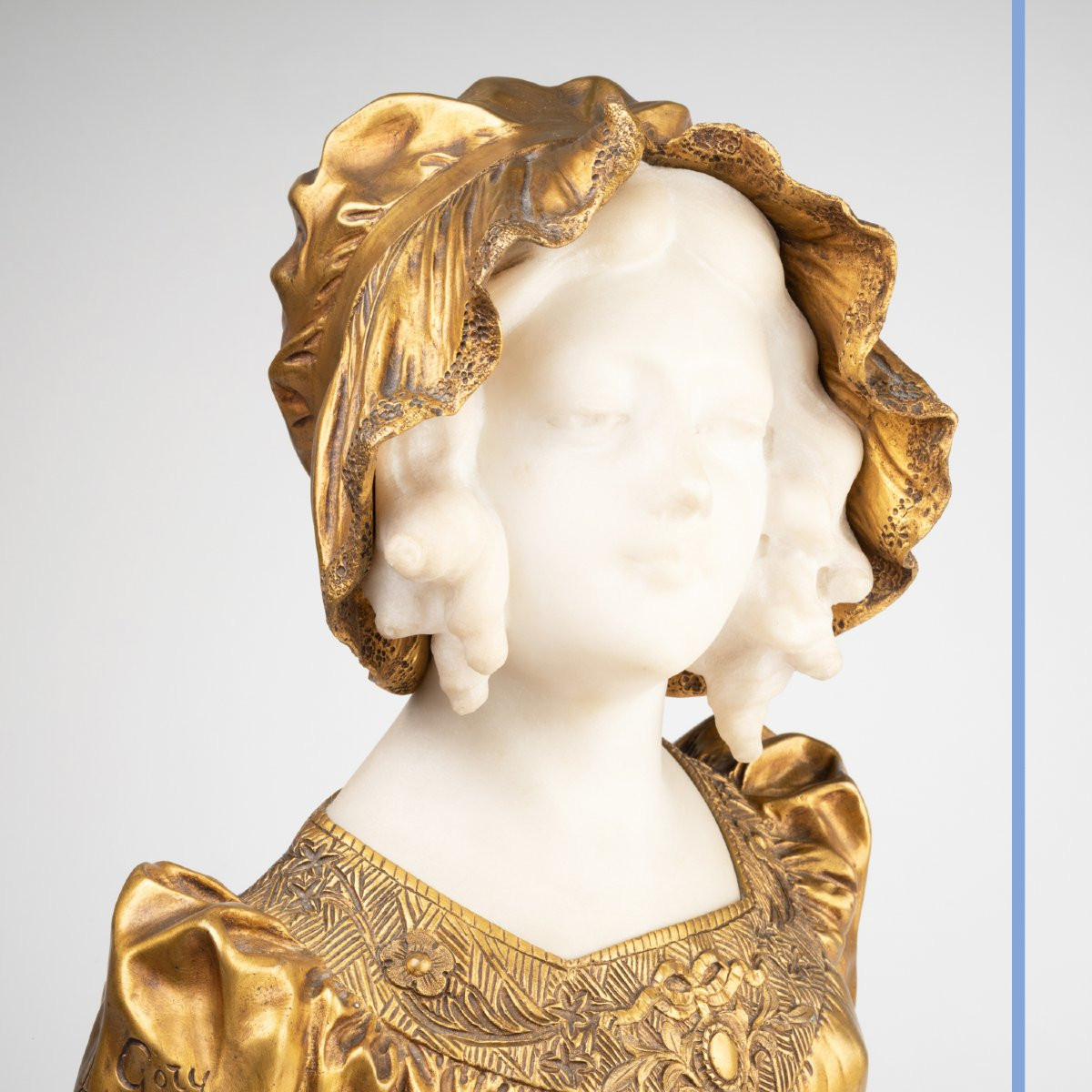 Affortunato Gory (1895-1925), Portrait Of A Young Woman With A Bonnet, Marble And Bronze, 20th-photo-3