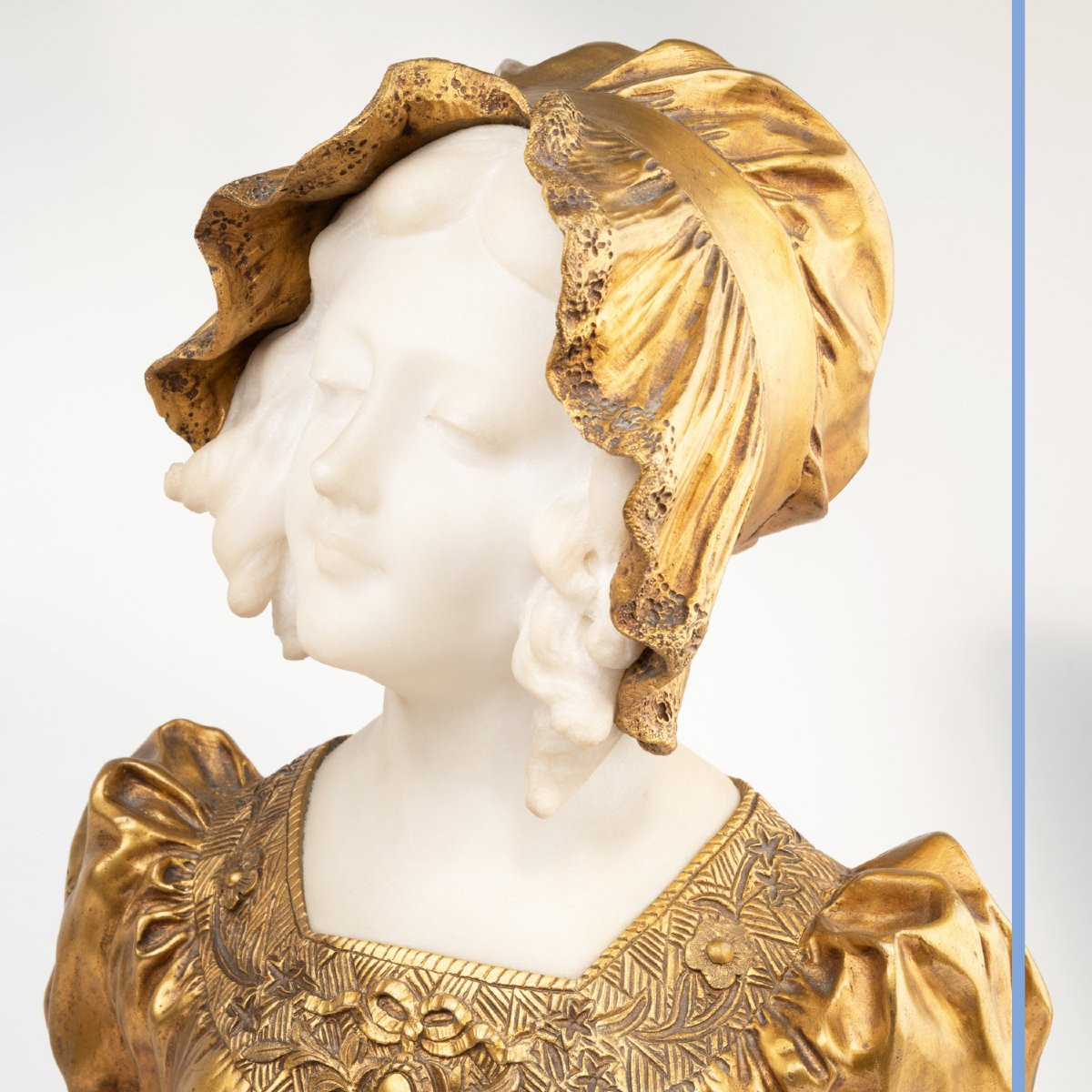 Affortunato Gory (1895-1925), Portrait Of A Young Woman With A Bonnet, Marble And Bronze, 20th-photo-4