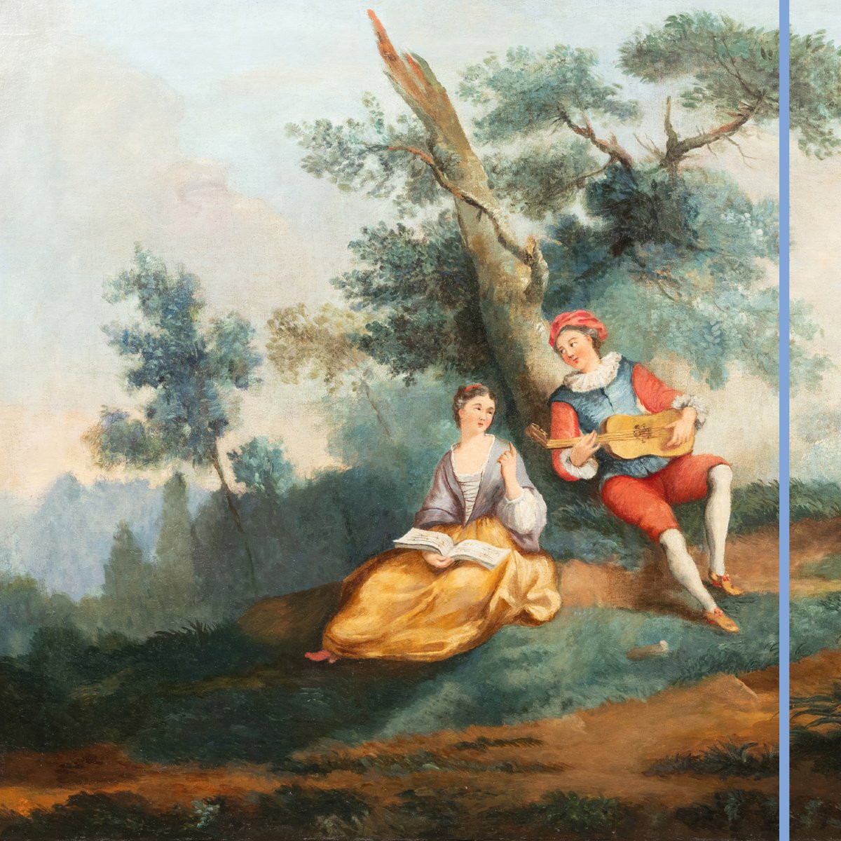 École Française du XIXe, Scène galante, huile sur toile de boiserie ou de trumeau, XIXe-photo-2