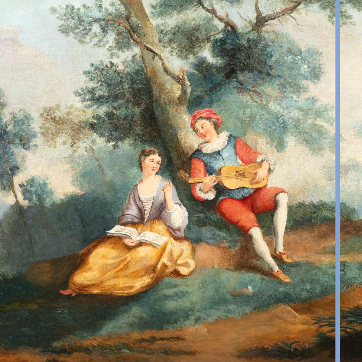 École Française du XIXe, Scène galante, huile sur toile de boiserie ou de trumeau, XIXe-photo-3