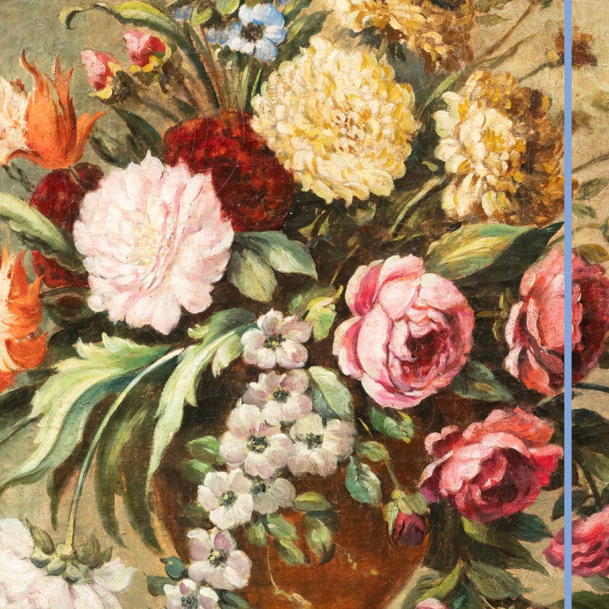 École Française du XIXe, Bouquets de fleurs sur entablement, paire d'huile sur toile, XIXe-photo-4