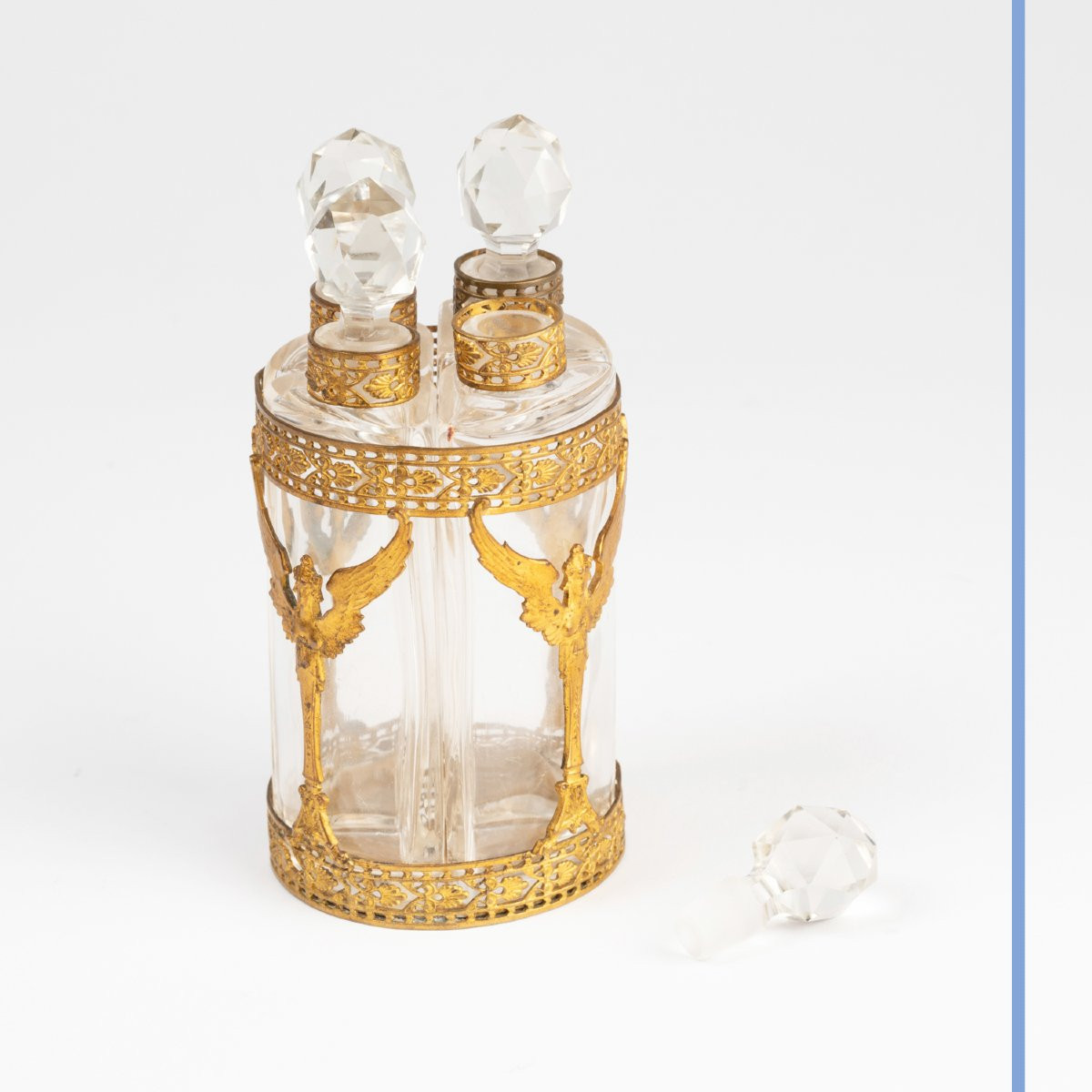Stand For 4 Bottles In Cut Crystal And Gilded Bronze, 19th-photo-1