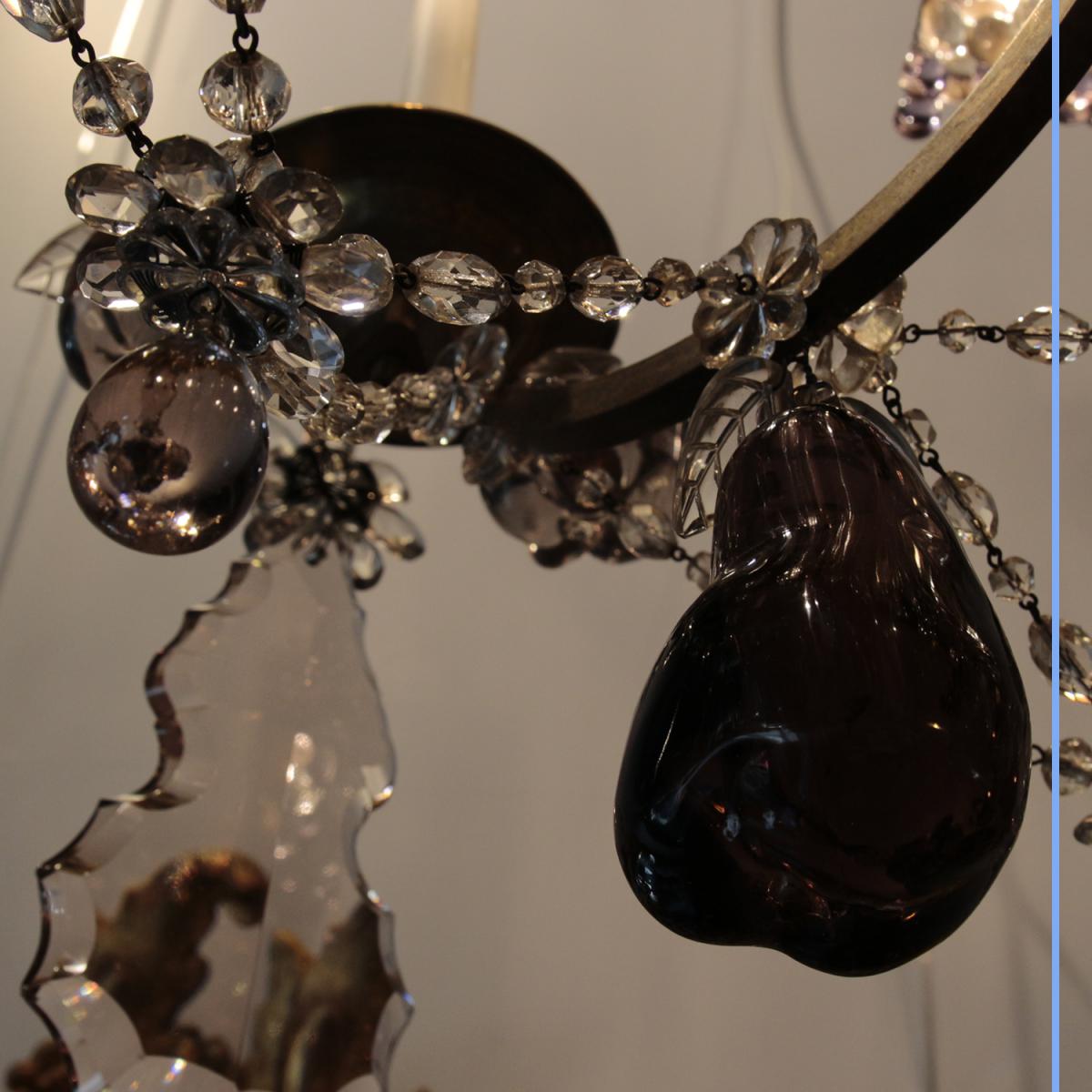 Lustre aux fruits en cristal taill&eacute; et bronze dor&eacute;, XIXe-photo-5
