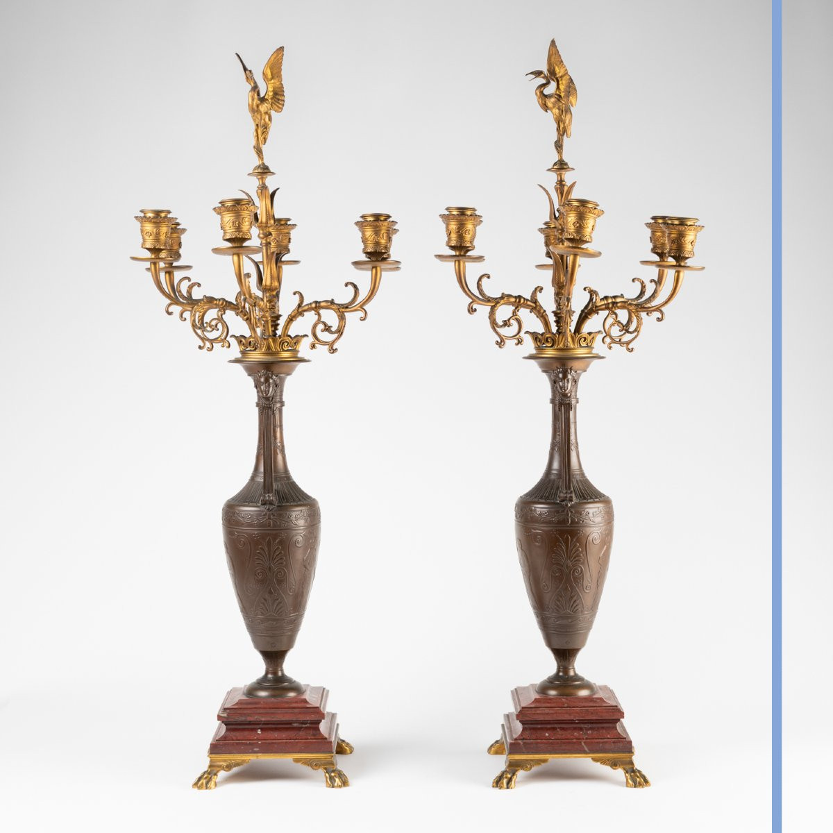 Henry Cahieux (1825-1854) et Ferdinand Barbedienne (1810-1892), candélabres aux Ibis, XIXe-photo-3